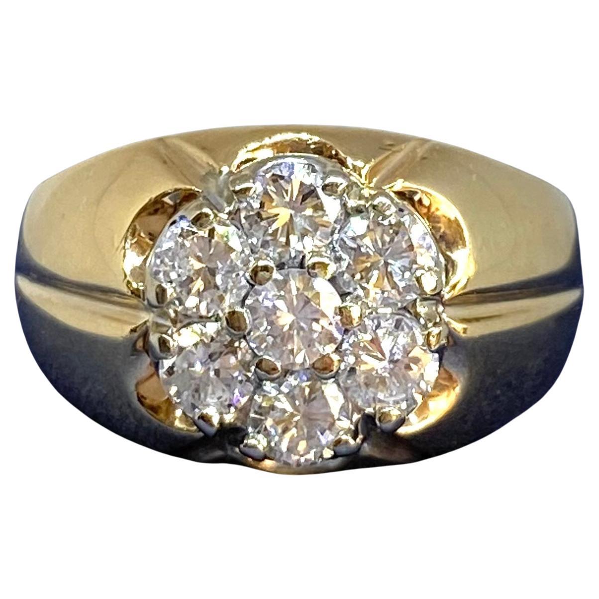 Vintage 14K Gold Seven Stone Diamond Cluster Ring Size 9.75 For Sale