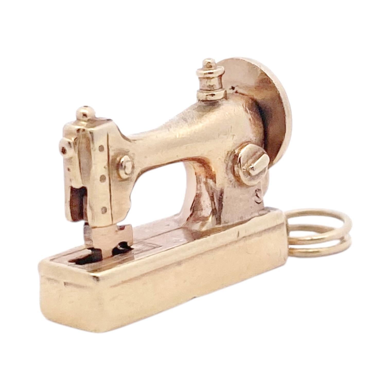Women's or Men's Vintage 14K Gold Sewing Machine Charm Pendant