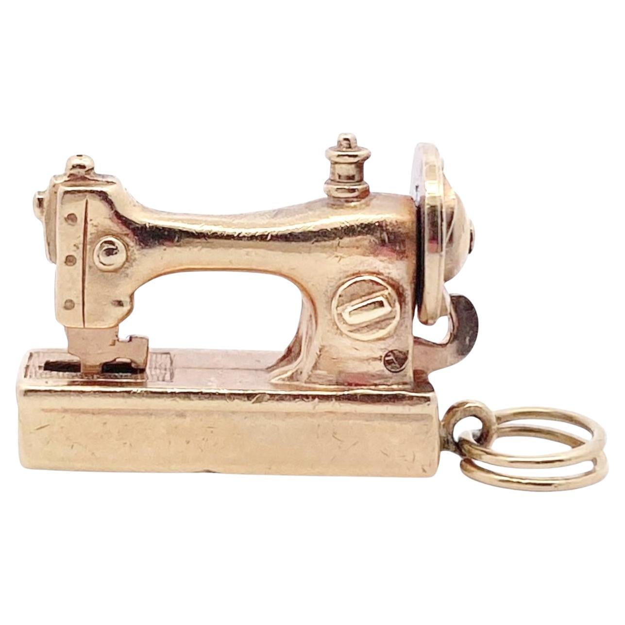 Vintage 14K Gold Sewing Machine Charm Pendant