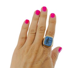 Vintage 14k Gold Signet Ring Sagittarius Carved Stone