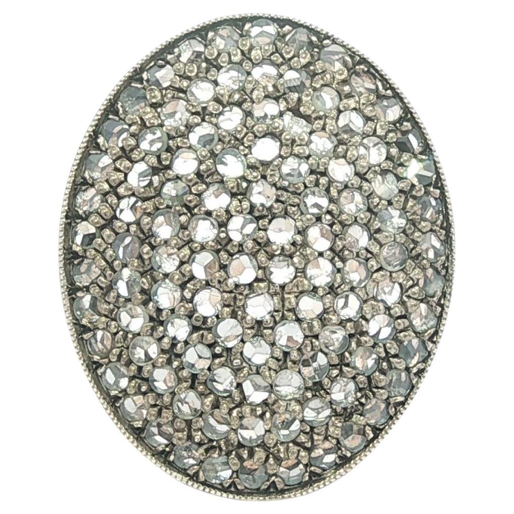 Anello ovale d
epoca in oro 14k e argento Top 1,20ctw Old Rose Cut Pave Diamond in vendita