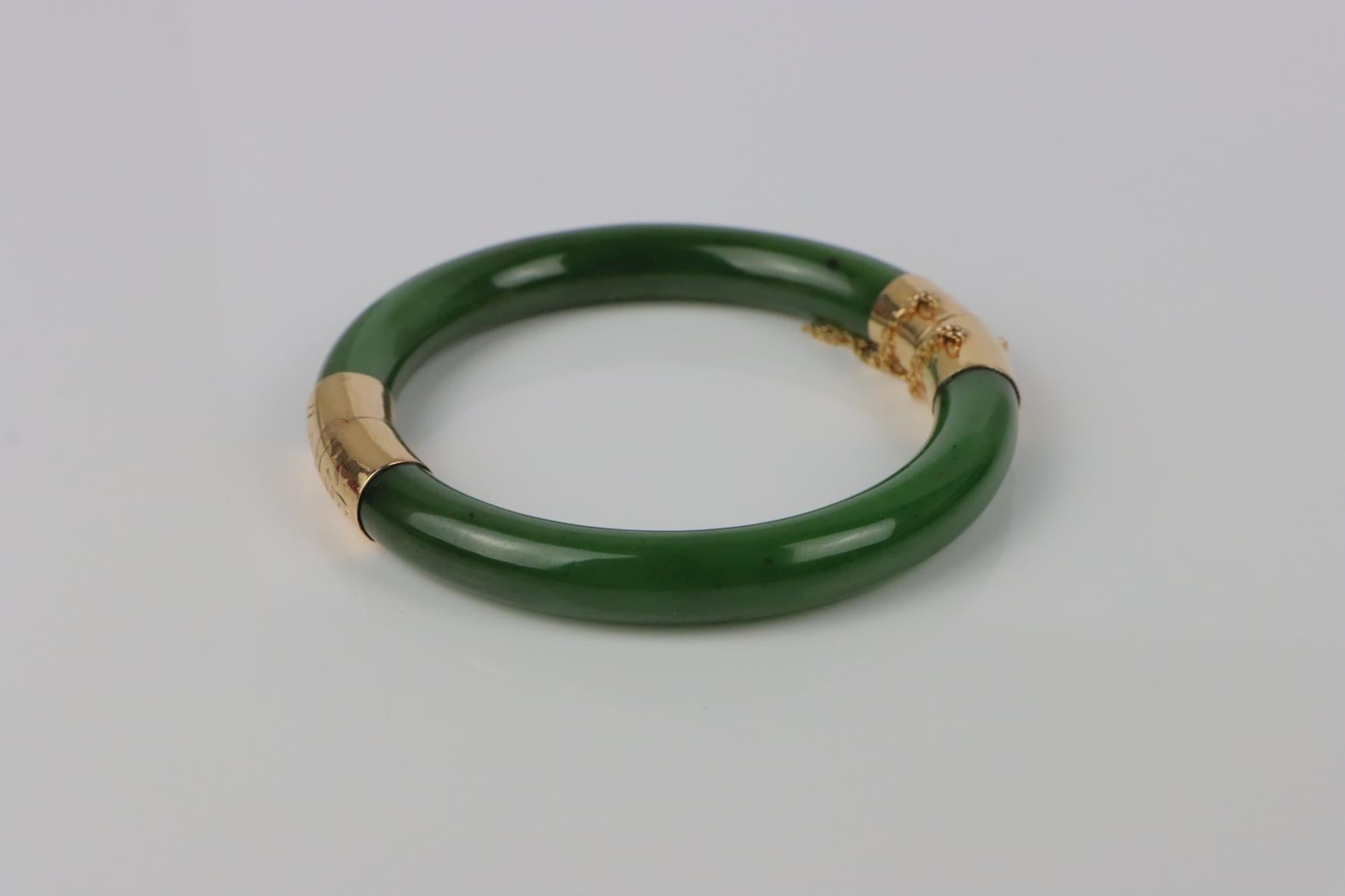 Women's Vintage 14K Gold & Spinach Jade Bangle