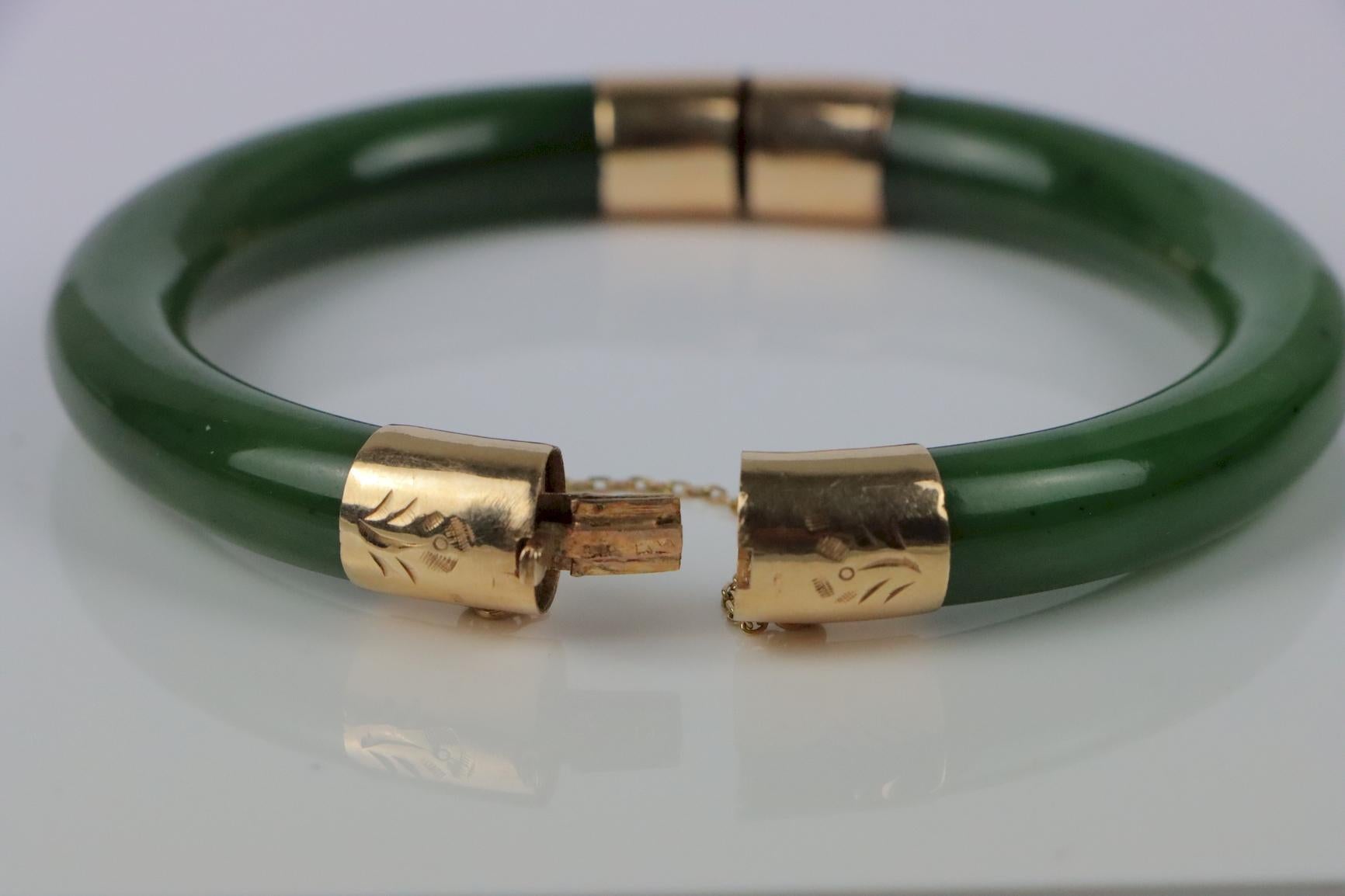 Vintage 14K Gold & Spinach Jade Bangle 1