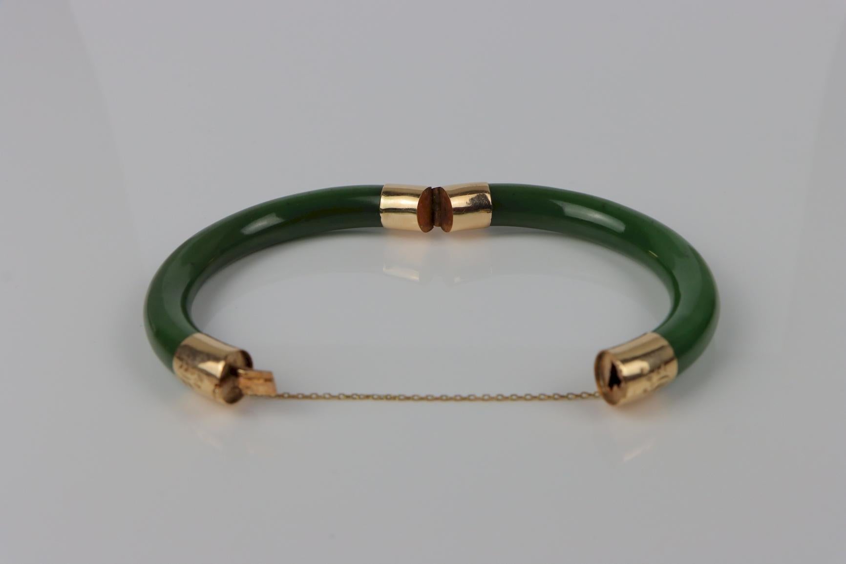 Vintage 14K Gold & Spinach Jade Bangle 2