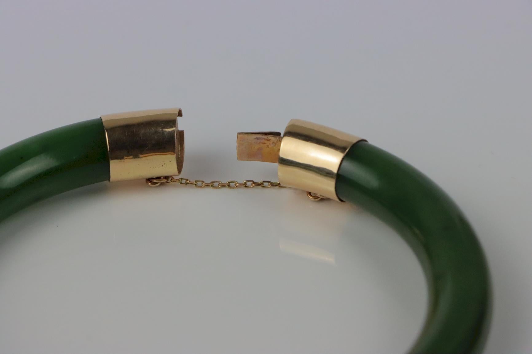Vintage 14K Gold & Spinach Jade Bangle 4