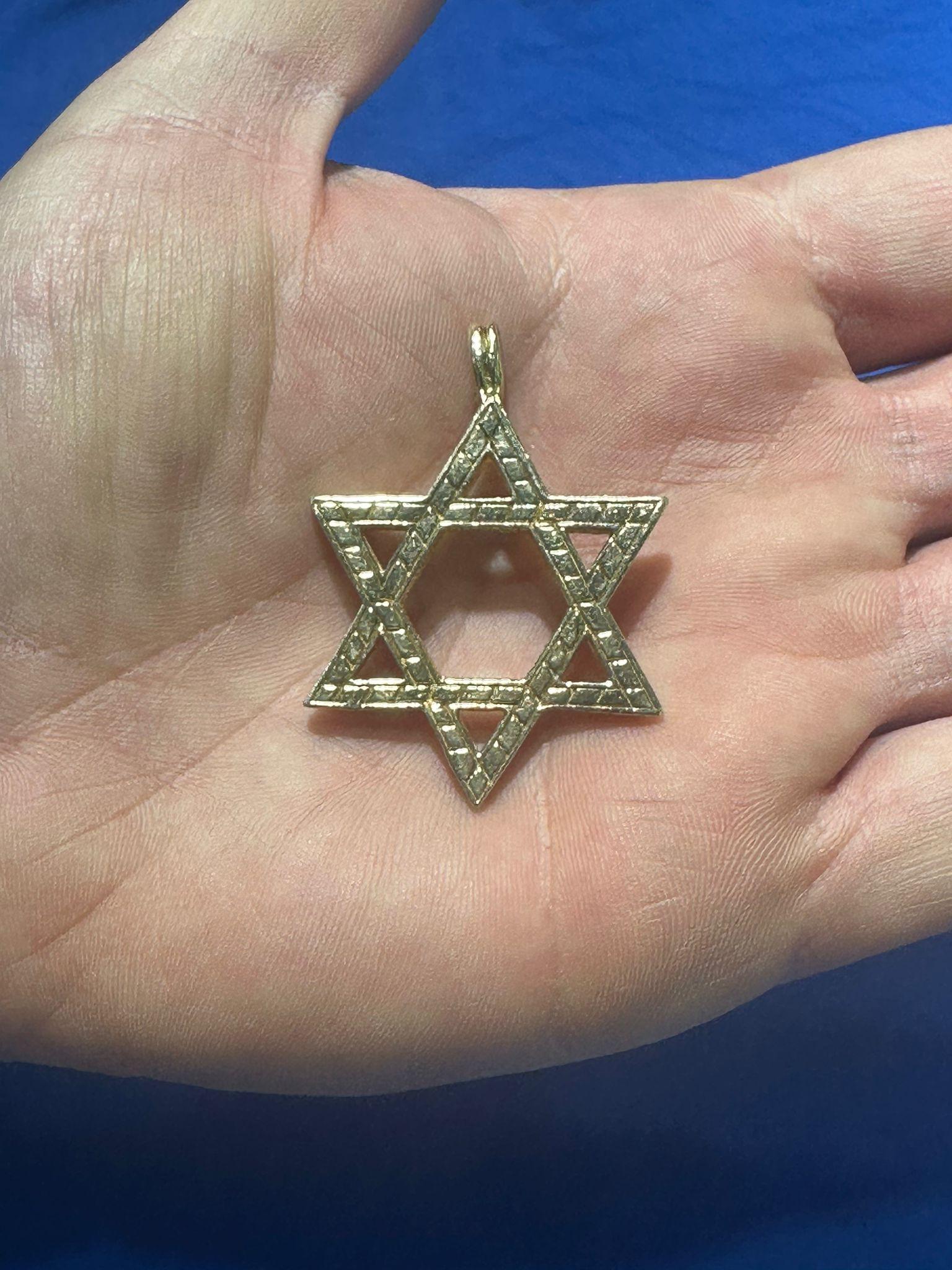 Israeli Vintage 14K Gold Star of David Pendant- Handcrafted in Israel 1970s For Sale
