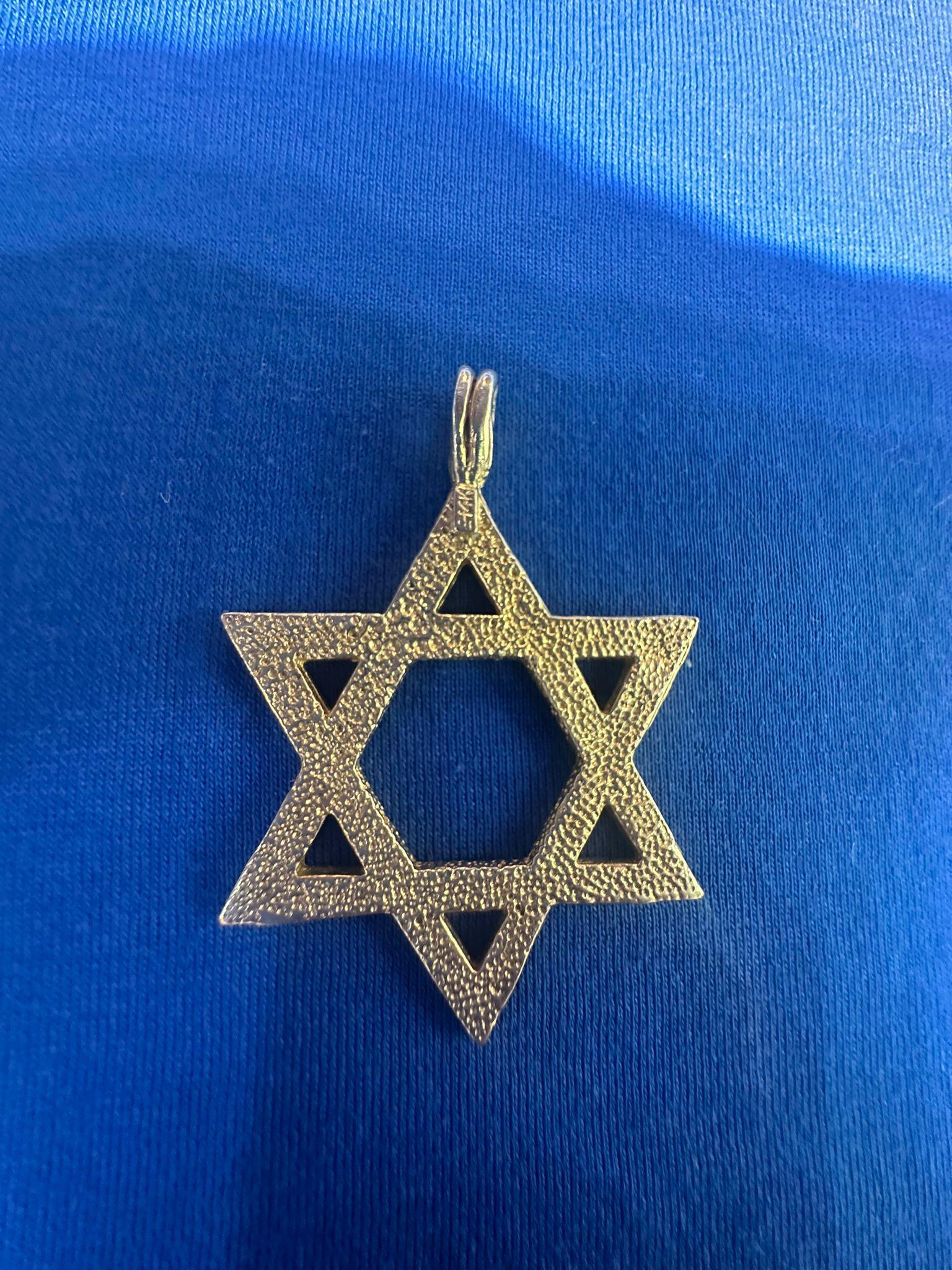 Hand-Crafted Vintage 14K Gold Star of David Pendant- Handcrafted in Israel 1970s For Sale