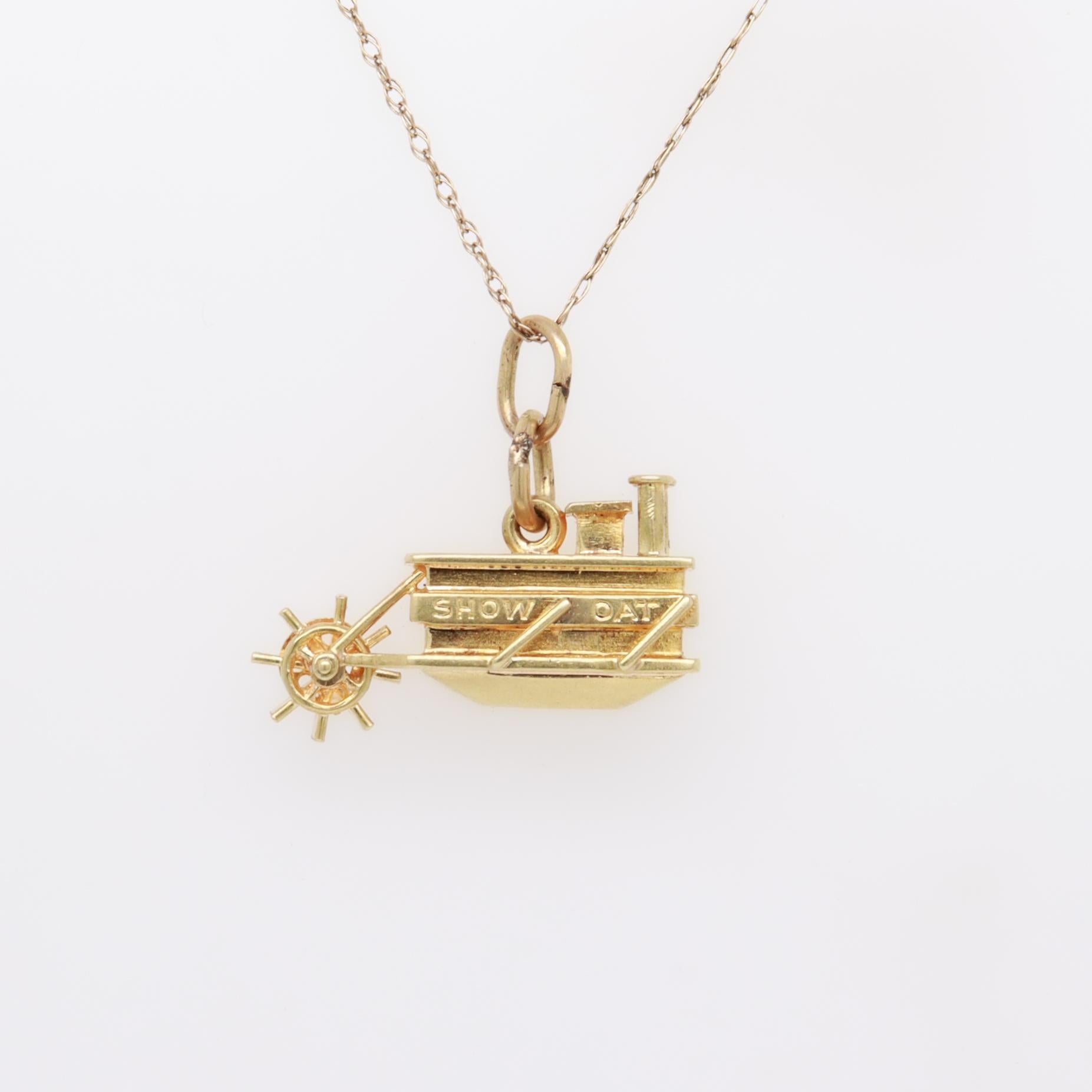 Vintage 14K Gold Steamboat with Paddlewheel Charm for a Charm Bracelet For Sale 7