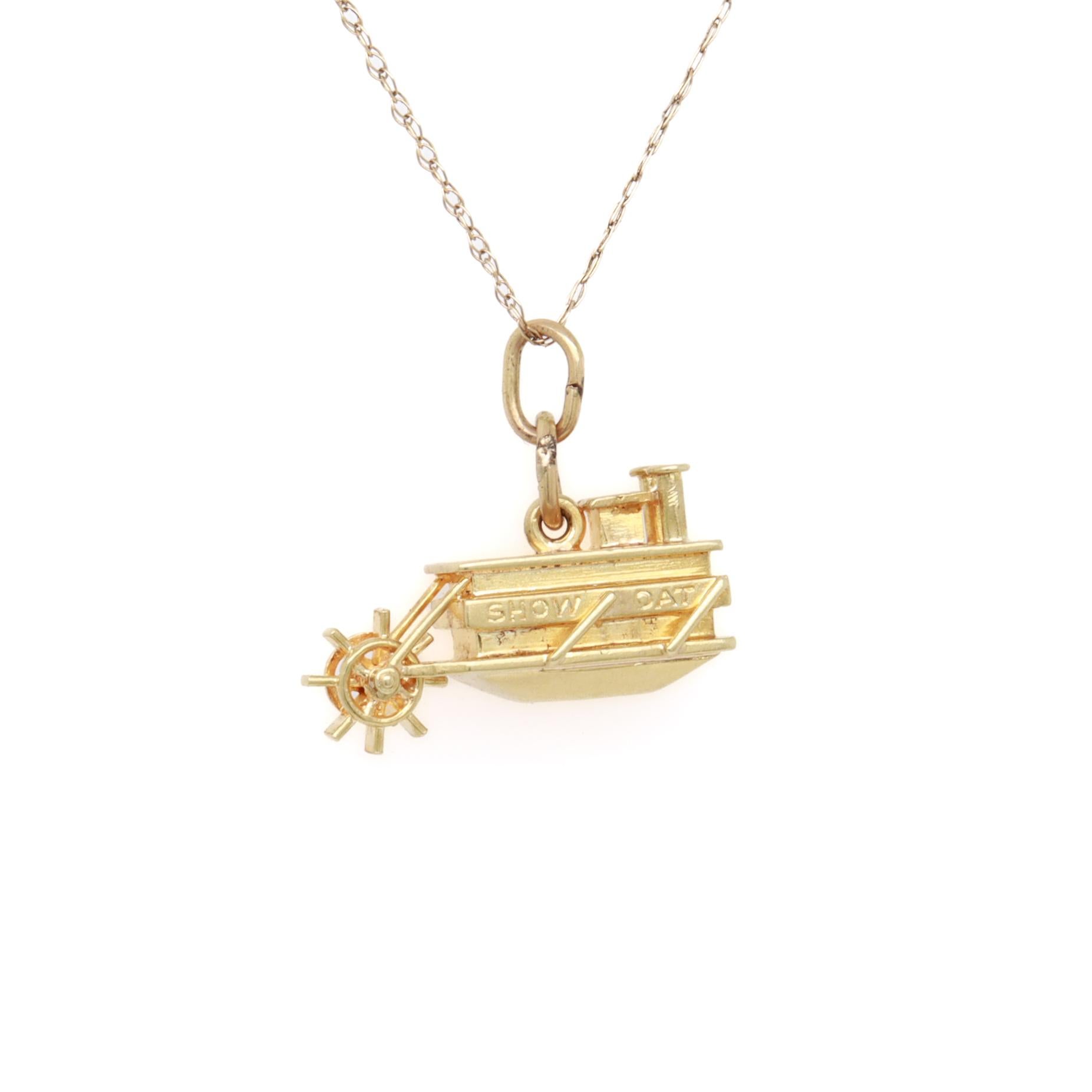 Vintage 14K Gold Steamboat with Paddlewheel Charm for a Charm Bracelet For Sale 8
