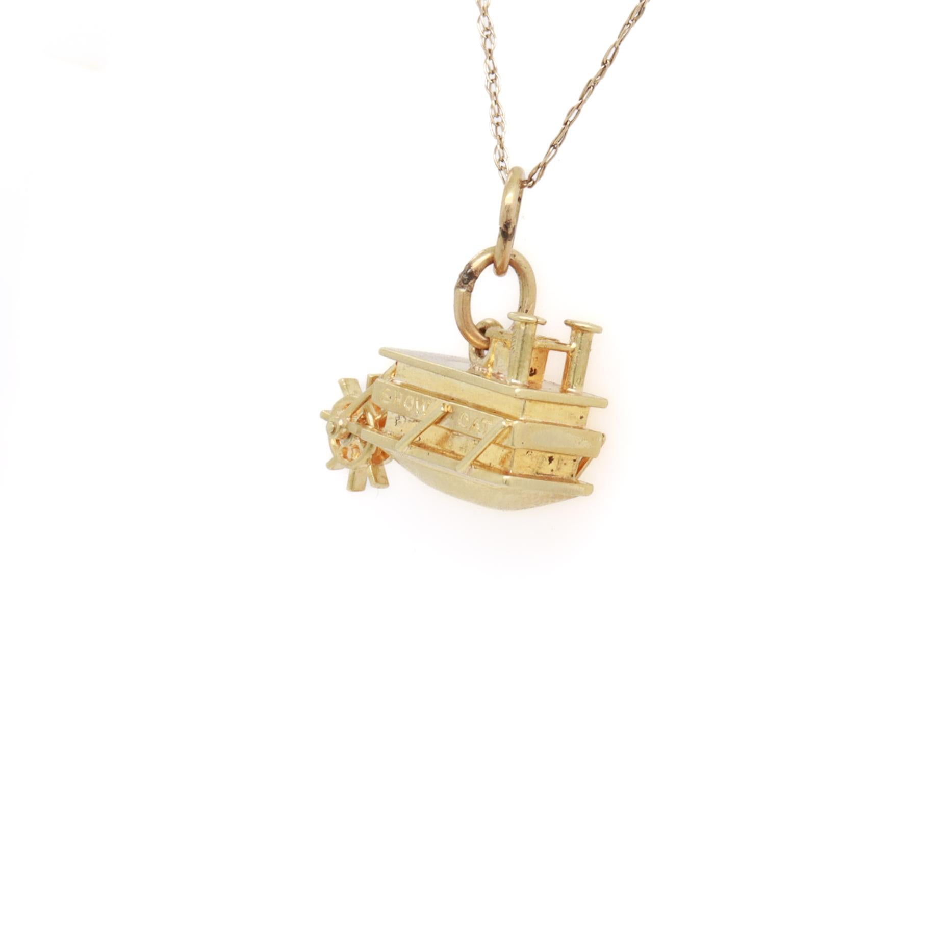 Vintage 14K Gold Steamboat with Paddlewheel Charm for a Charm Bracelet For Sale 9