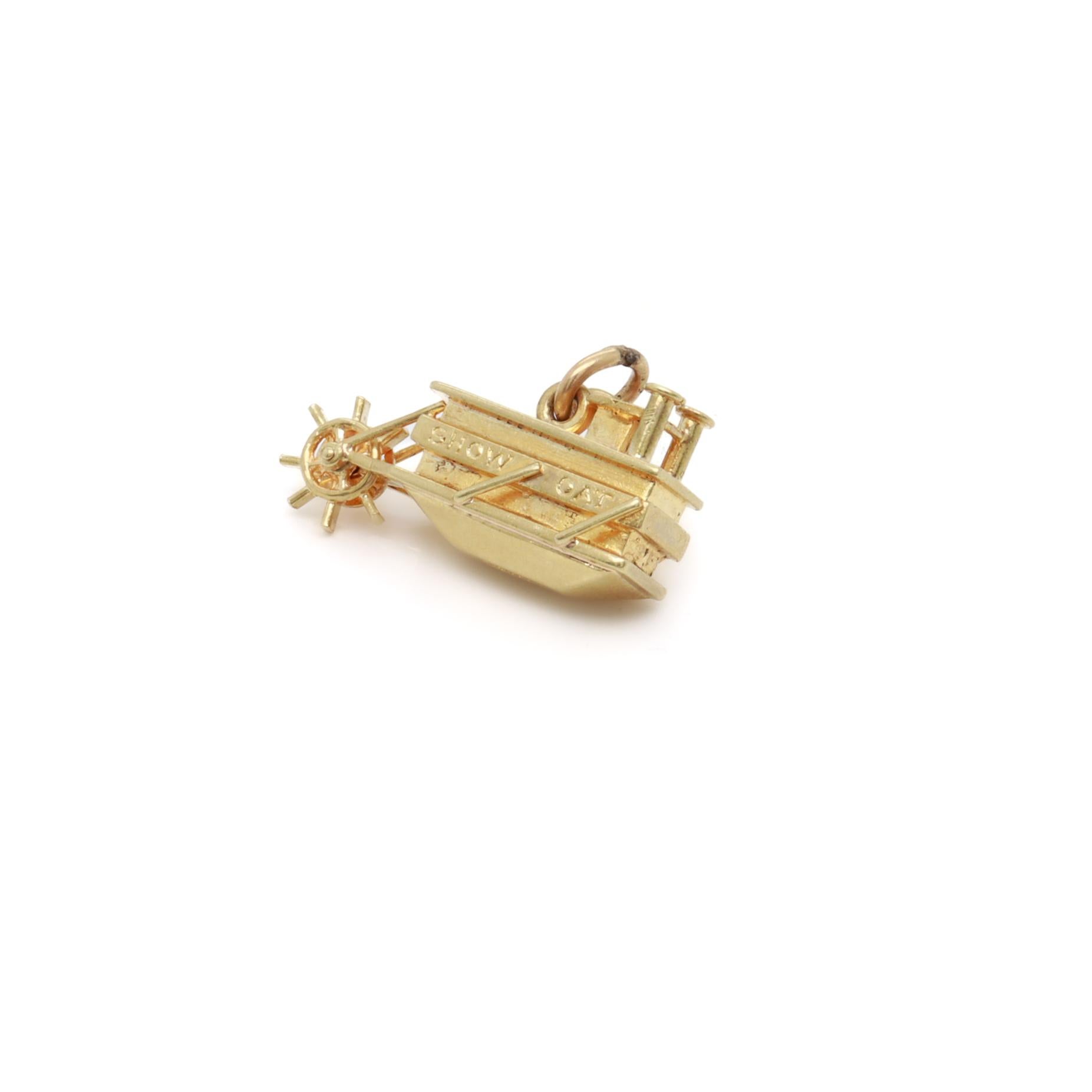 Vintage 14K Gold Steamboat with Paddlewheel Charm for a Charm Bracelet For Sale 1
