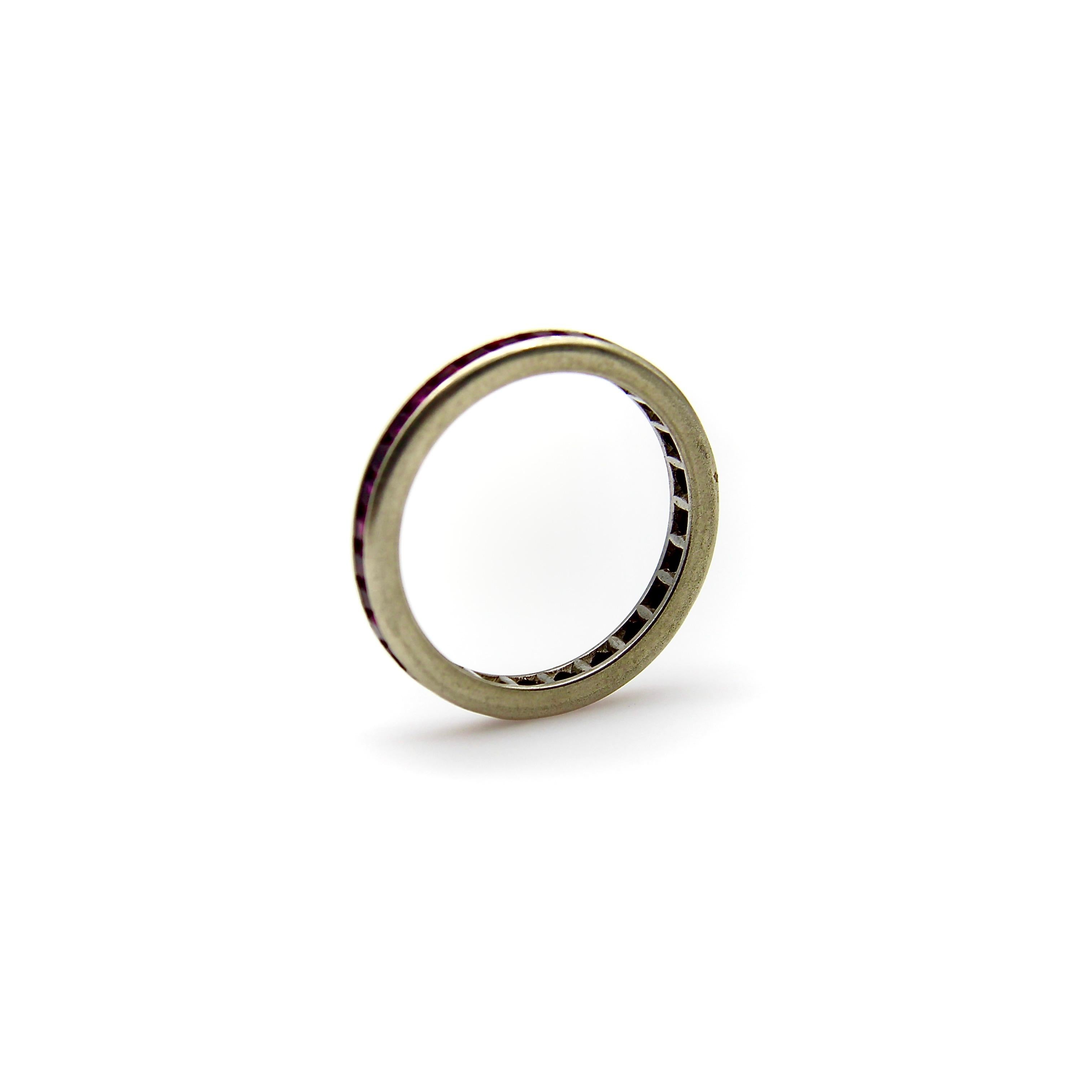 Modern Vintage 14K Gold Synthetic Ruby Eternity Band For Sale