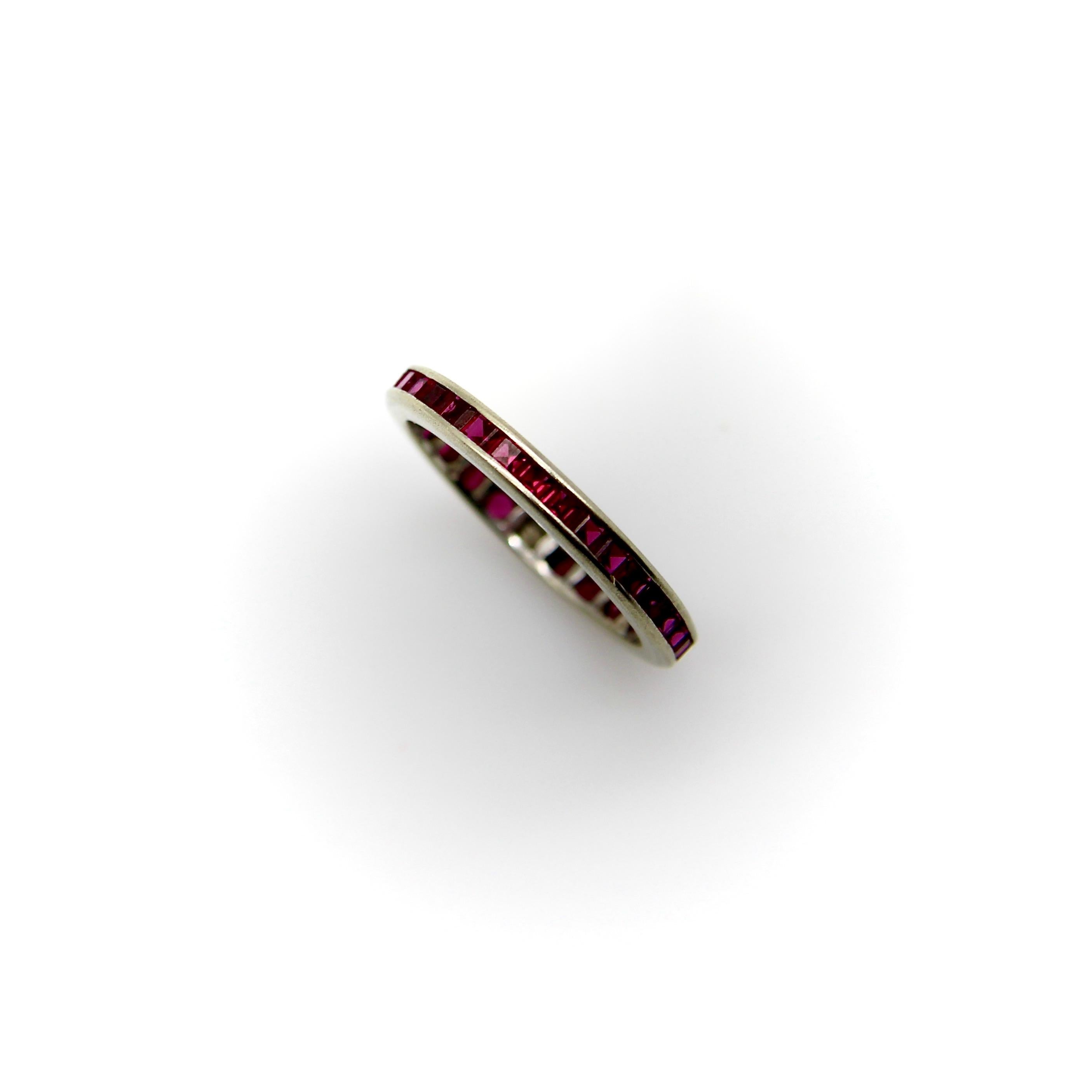 Women's or Men's  Vintage 14K Gold Synthetic Ruby Eternity Band For Sale