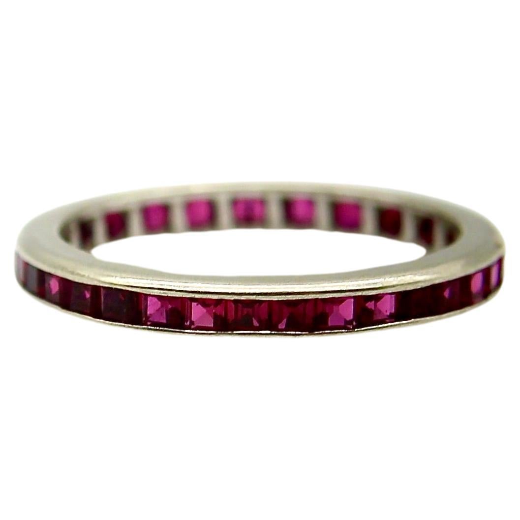  Vintage 14K Gold Synthetic Ruby Eternity Band For Sale
