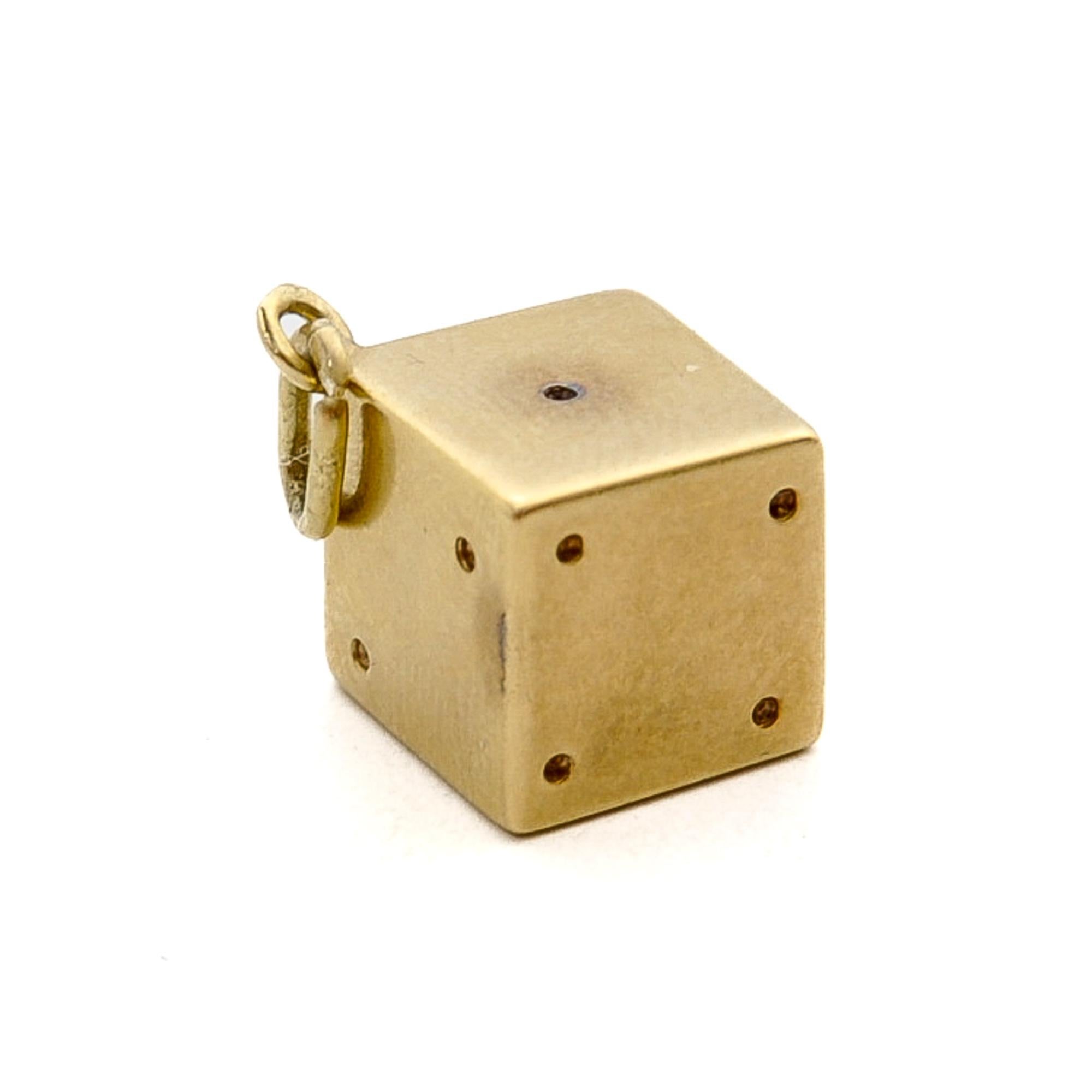 Vintage 14K Gold Dice Lucky Charm Pendant For Sale 2