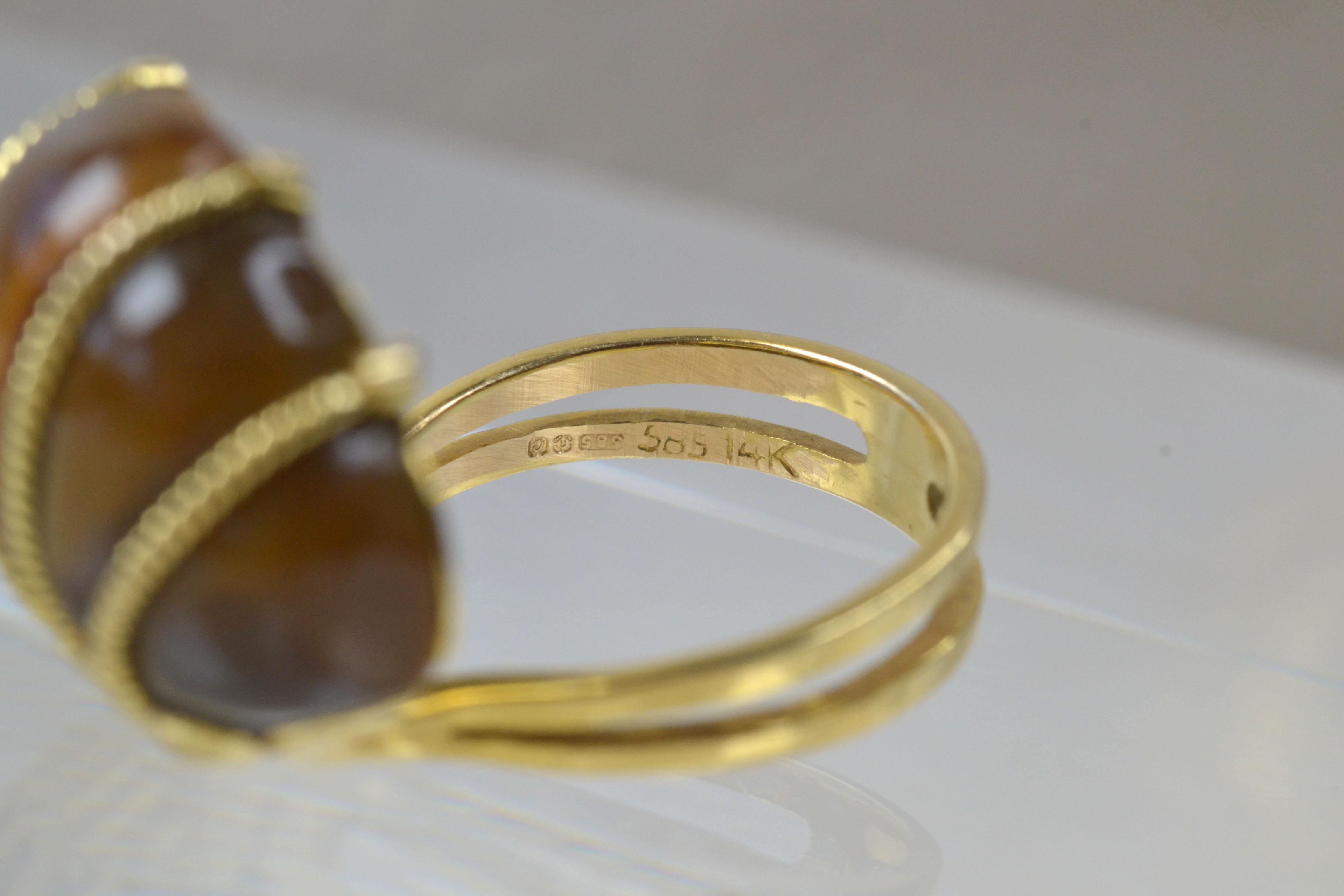 Revival Vintage 14k Gold Tiger's Eye Ring One-of-a-kind For Sale
