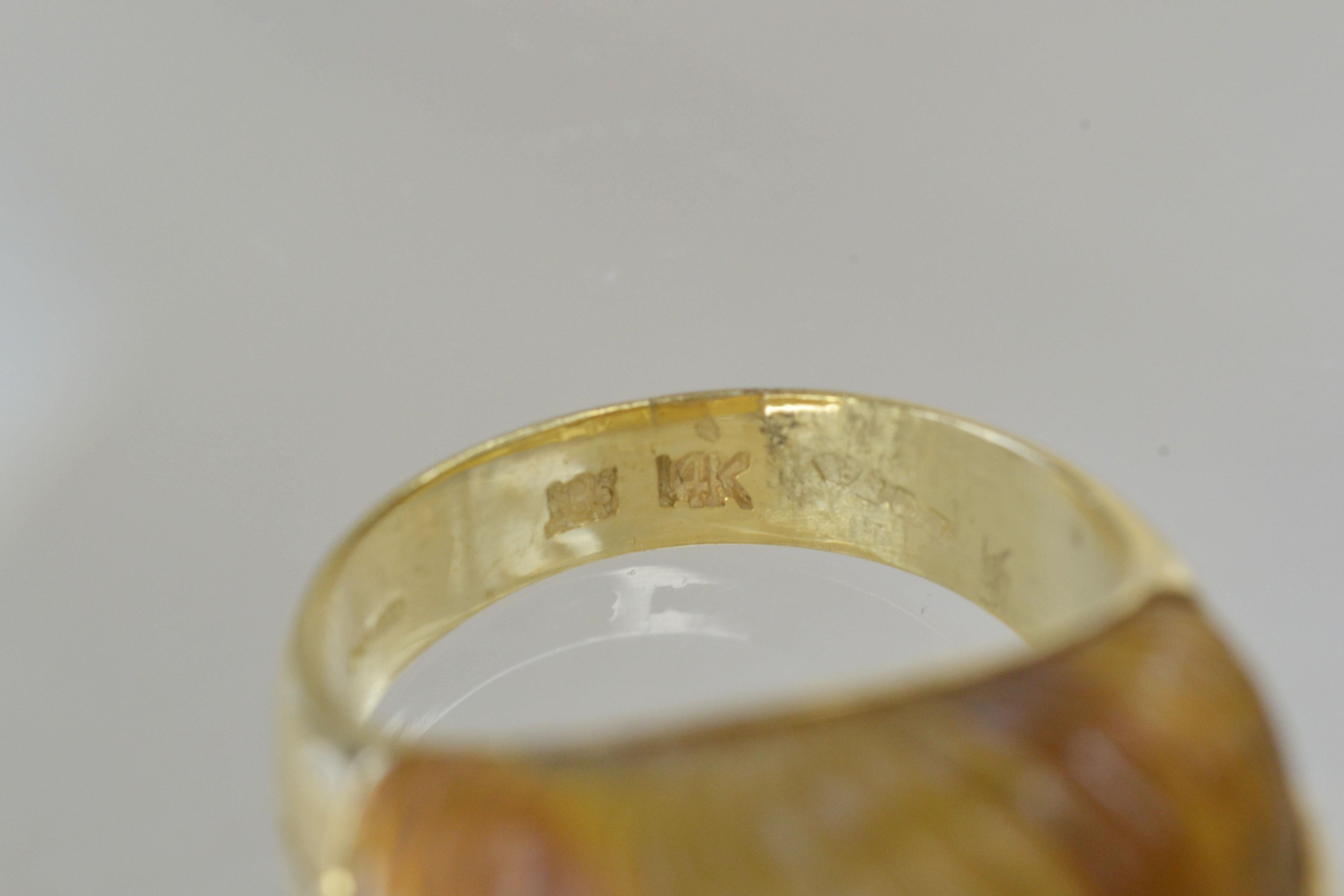 Vintage 14k Gold Tiger's Eye Scalloped Ring One-of-a-kind en vente 1