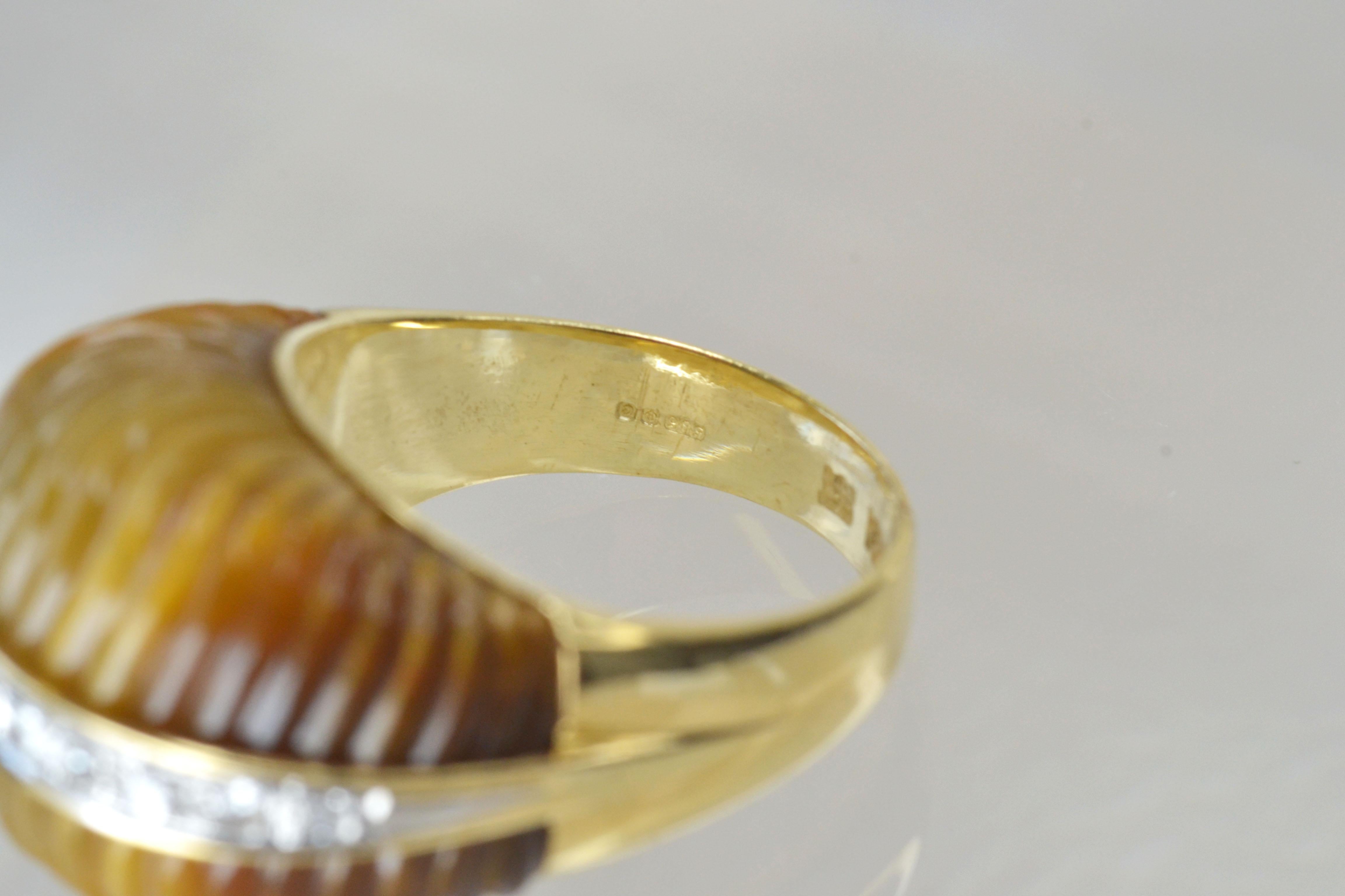 Vintage 14k Gold Tiger's Eye Scalloped Ring One-of-a-kind en vente 2