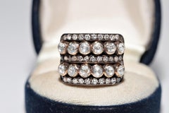 Vintage 14k Gold Top Silver Handcrafted Natural Diamond Bant Style Tank Ring
