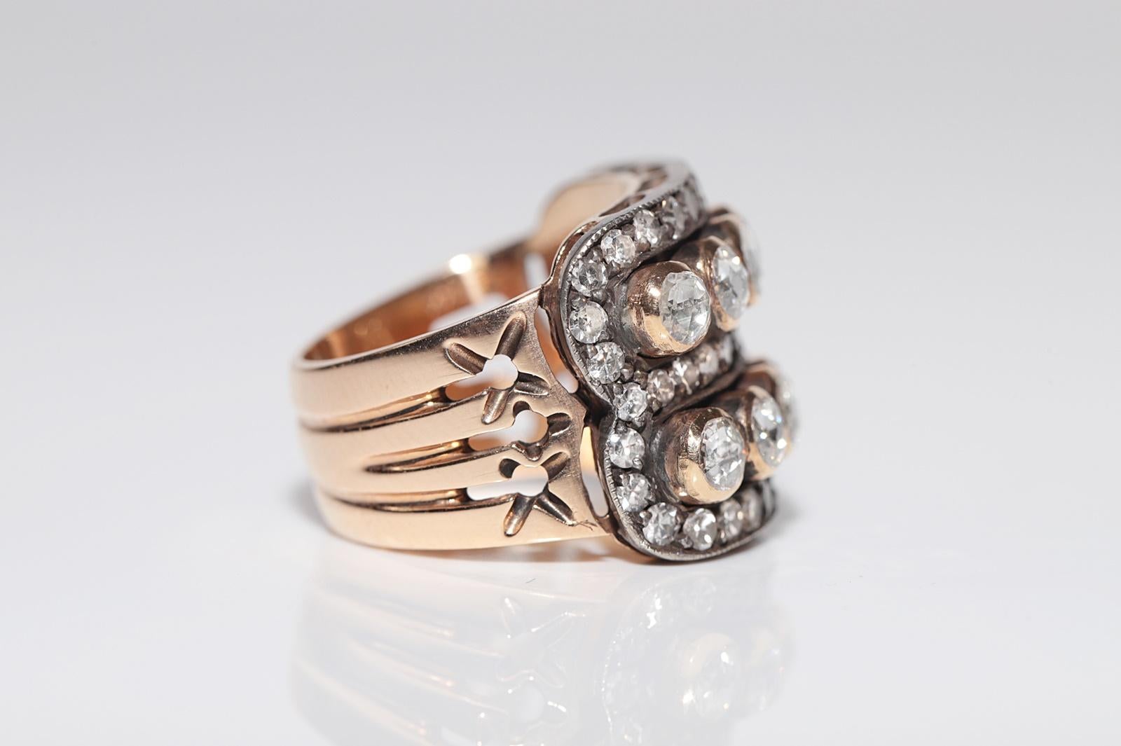 Vintage 14k Gold Top Silber Handgefertigter natürlicher Diamant Bant Stil Tank-Ring im Zustand „Gut“ im Angebot in Fatih/İstanbul, 34