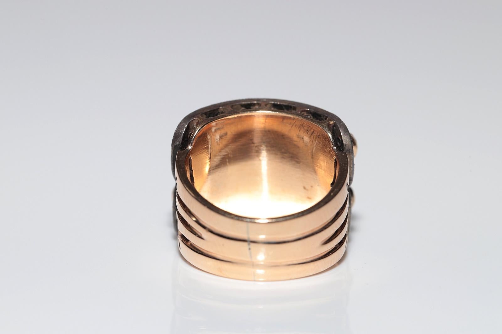 Vintage 14k Gold Top Silber Handgefertigter natürlicher Diamant Bant Stil Tank-Ring Damen im Angebot