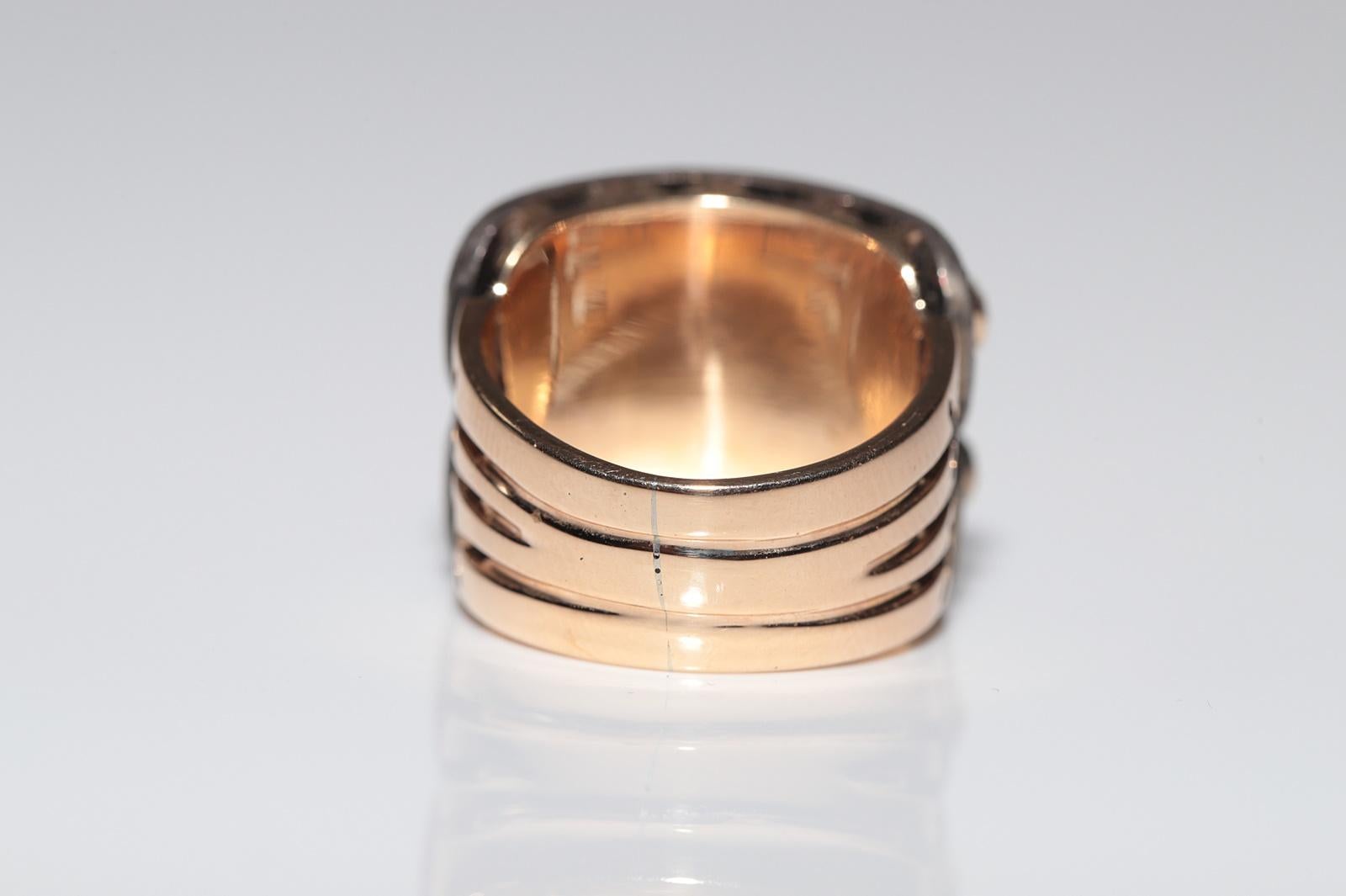 Vintage 14k Gold Top Silber Handgefertigter natürlicher Diamant Bant Stil Tank-Ring im Angebot 1