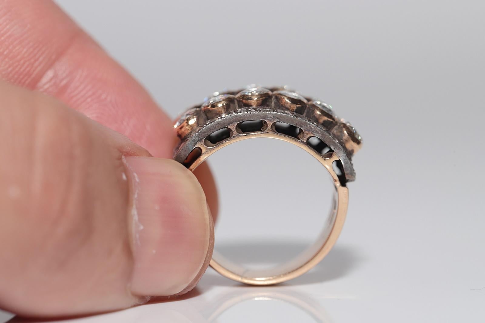 Vintage 14k Gold Top Silber Handgefertigter natürlicher Diamant Bant Stil Tank-Ring im Angebot 3