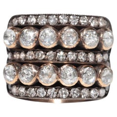 Vintage 14k Gold Top Silber Handgefertigter natürlicher Diamant Bant Stil Tank-Ring