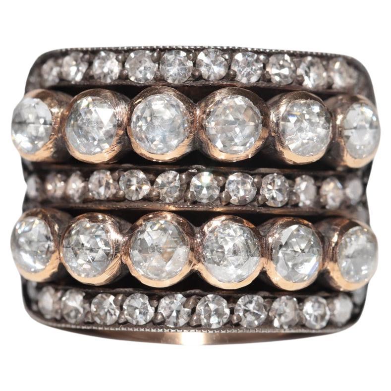 Vintage 14k Gold Top Silber Handgefertigter natürlicher Diamant Bant Stil Tank-Ring im Angebot