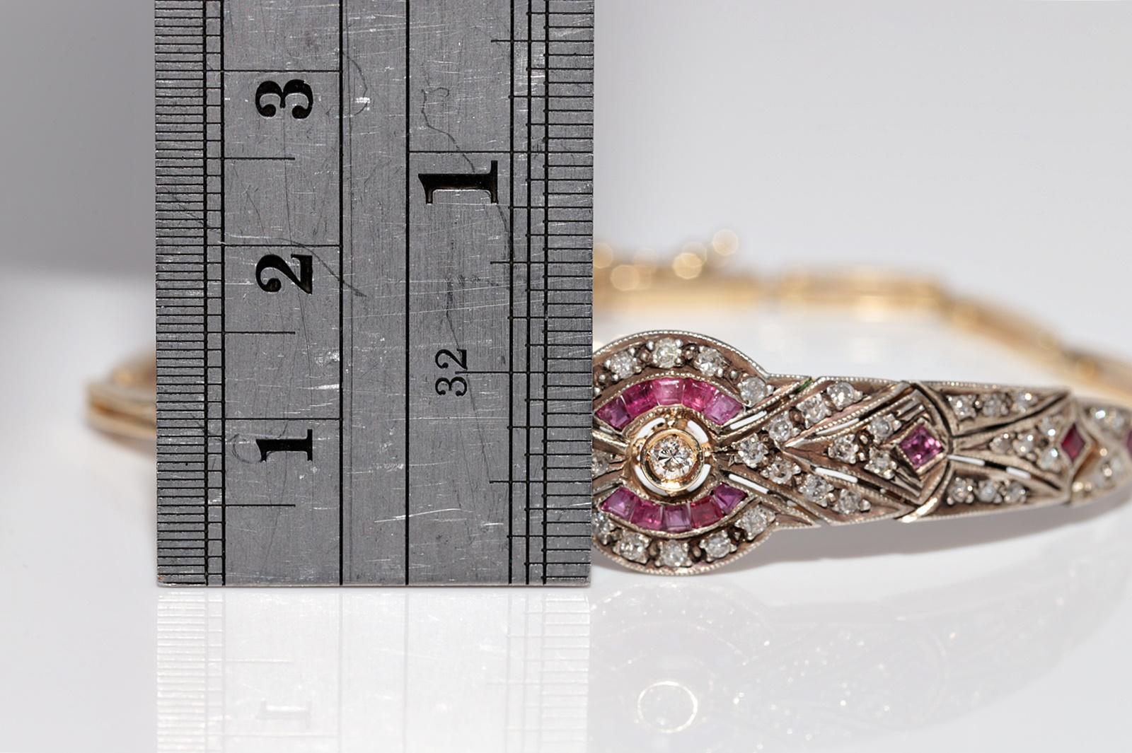 Bracciale vintage in oro 14k e argento con diamanti naturali e rubini calibrati in vendita 5