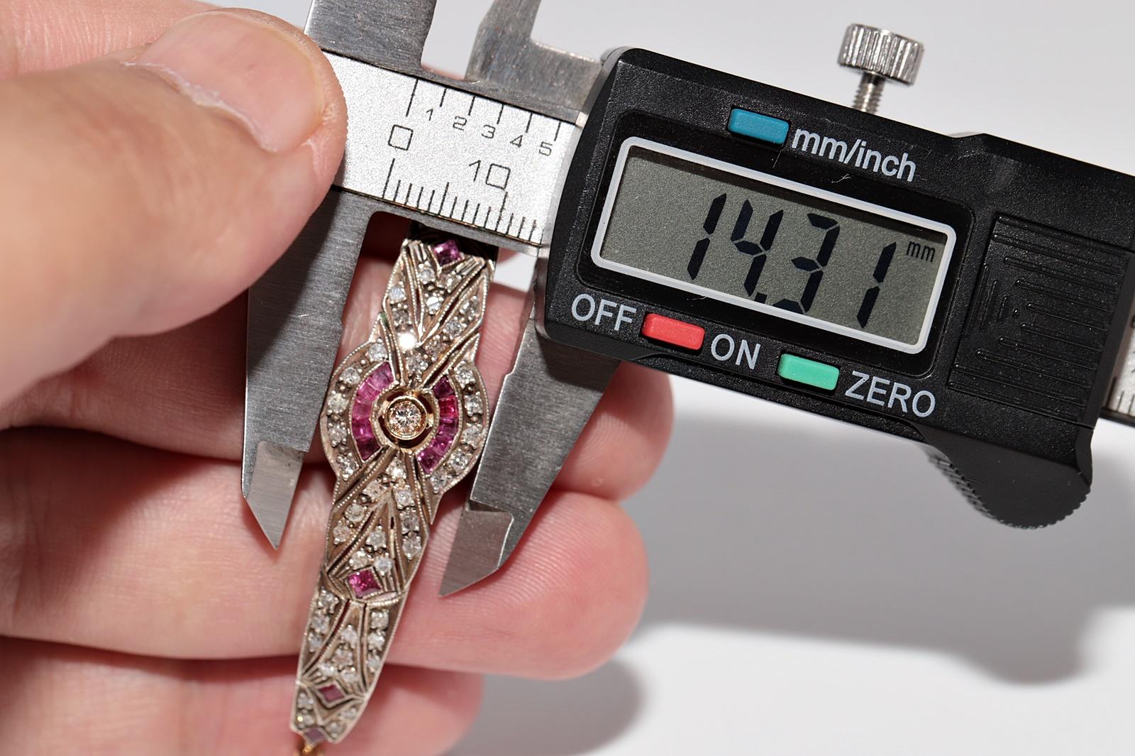 Bracciale vintage in oro 14k e argento con diamanti naturali e rubini calibrati in vendita 6
