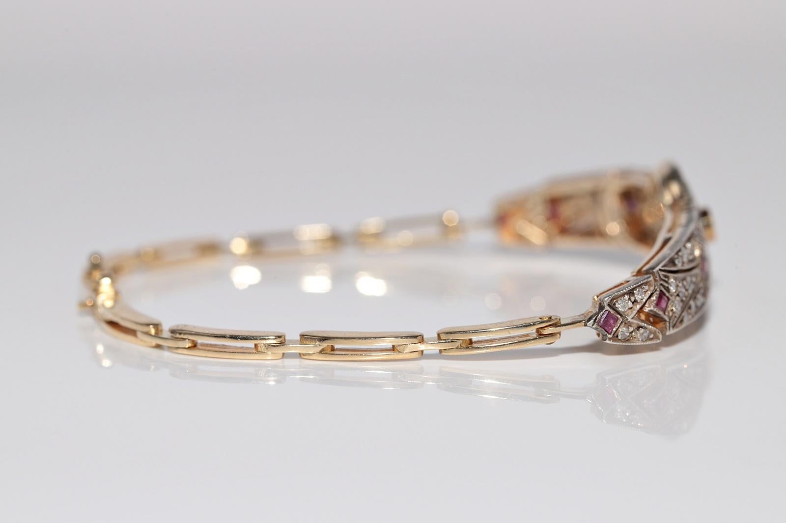 Bracciale vintage in oro 14k e argento con diamanti naturali e rubini calibrati in vendita 9