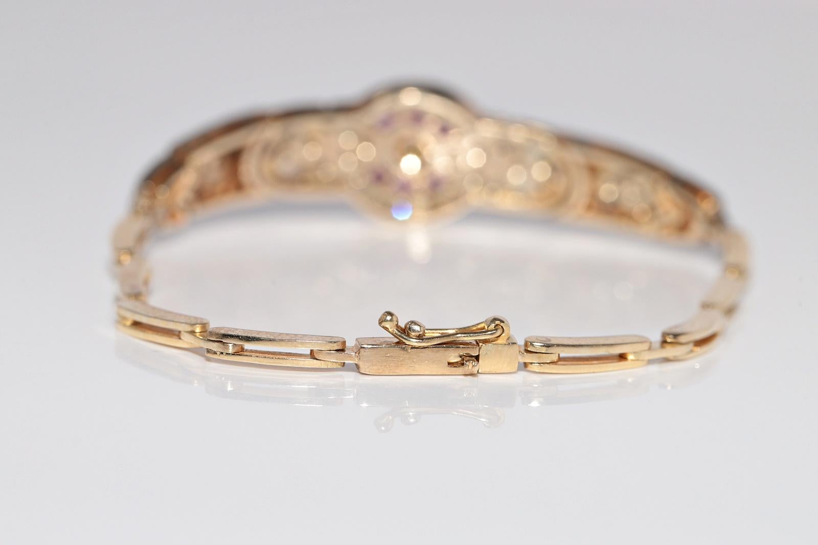 Bracciale vintage in oro 14k e argento con diamanti naturali e rubini calibrati in vendita 10
