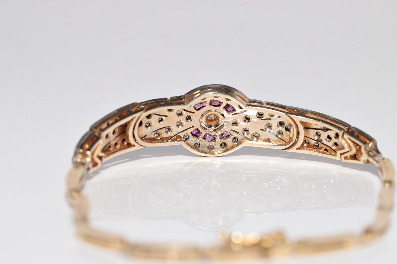Bracciale vintage in oro 14k e argento con diamanti naturali e rubini calibrati in vendita 11