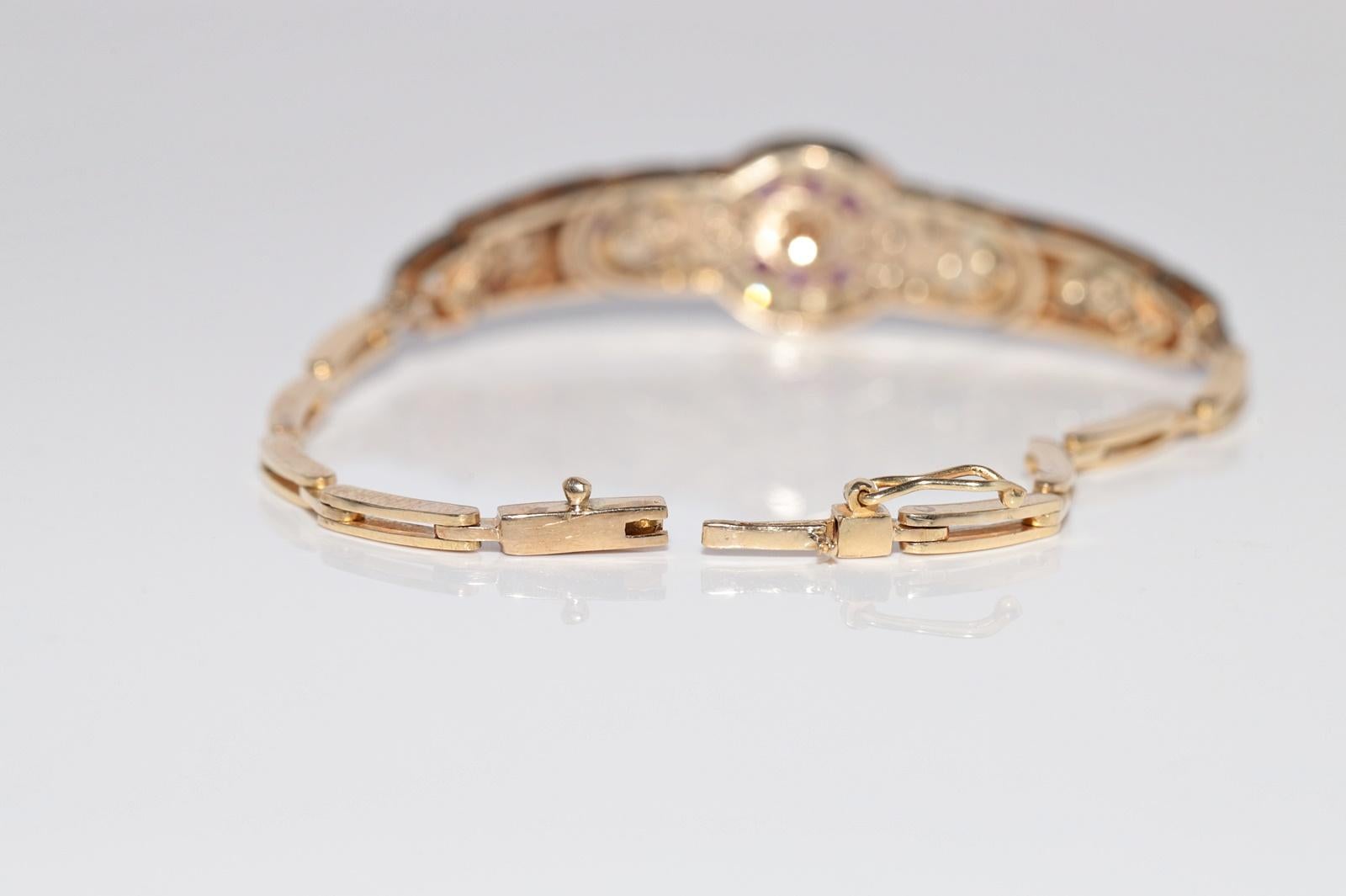 Bracciale vintage in oro 14k e argento con diamanti naturali e rubini calibrati in vendita 12