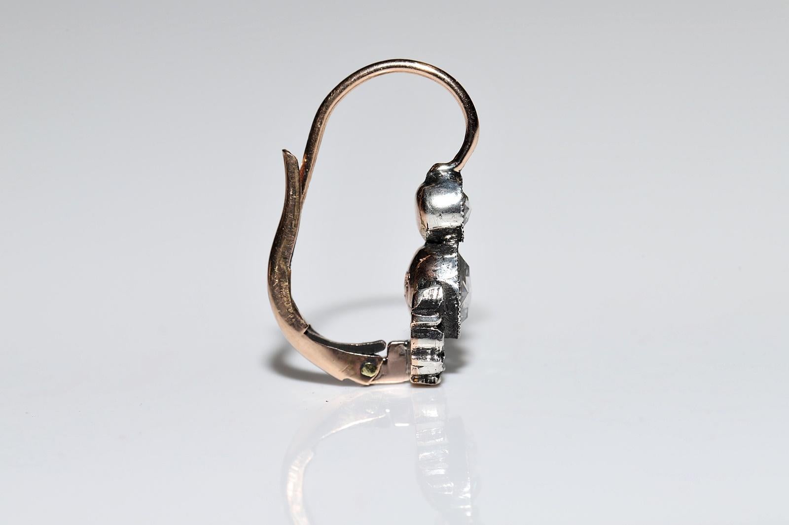 Vintage 14k Gold Top Silber natürlicher Diamant Dekorierter Ohrring im Angebot 10