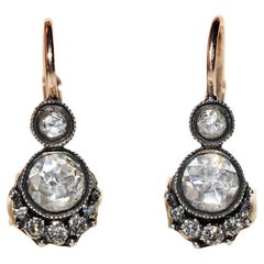 Vintage 14k Gold Top Silber natürlicher Diamant Dekorierter Ohrring