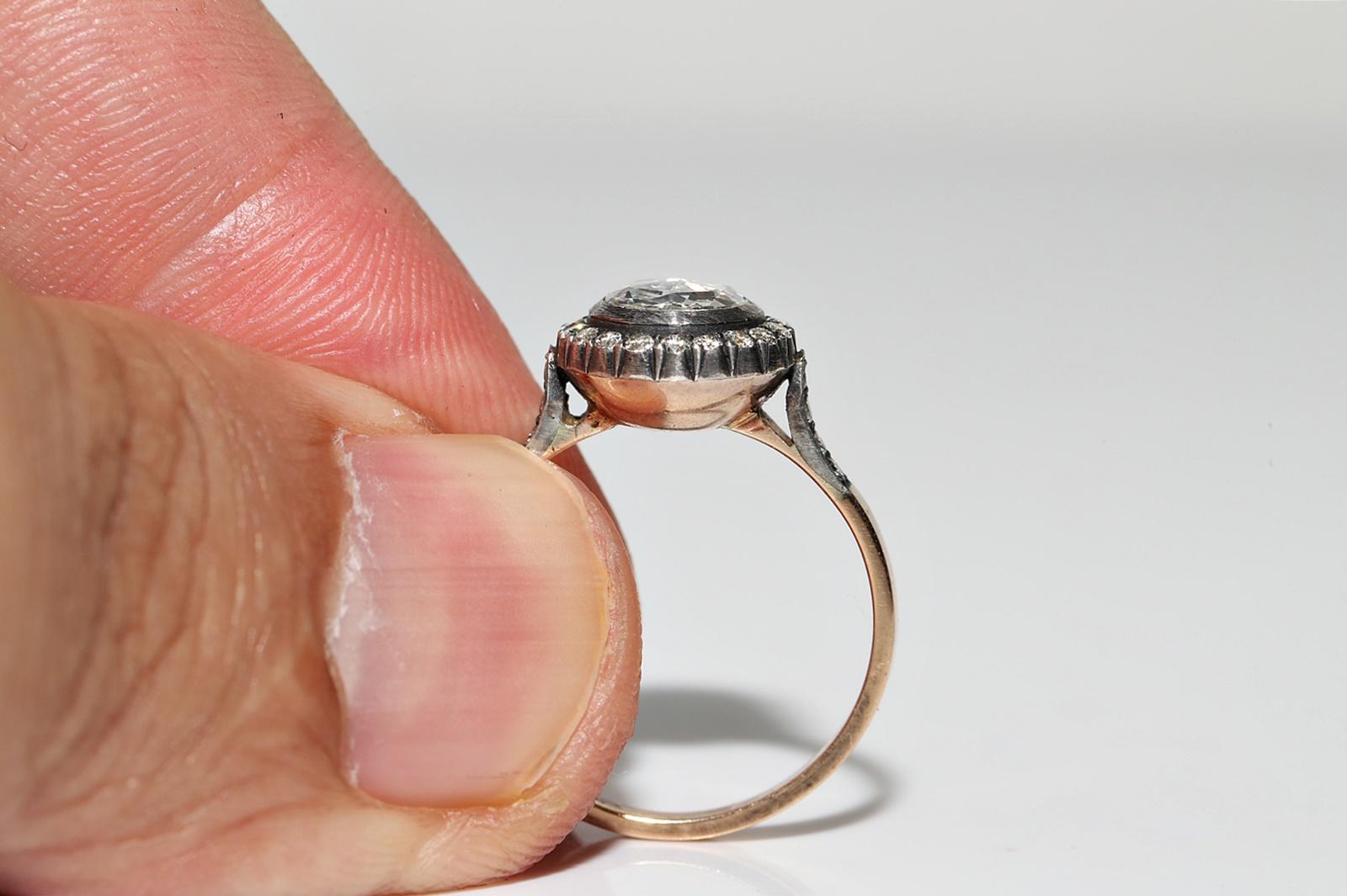 Vintage  14k Gold Top Silver Natural Diamond Engagement Solitaire Ring en vente 4