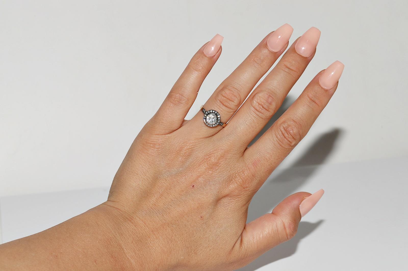 In very good condition.
Total weight is 2.7 grams.
Totally is main rose cut diamond 0.55 ct.
Totally is side brilliant cut diamond 0.40 ct.
The diamond is has G-H color and vvs-vs clarity.
Ring size is US 6.5 
We can make any size.
Box is not