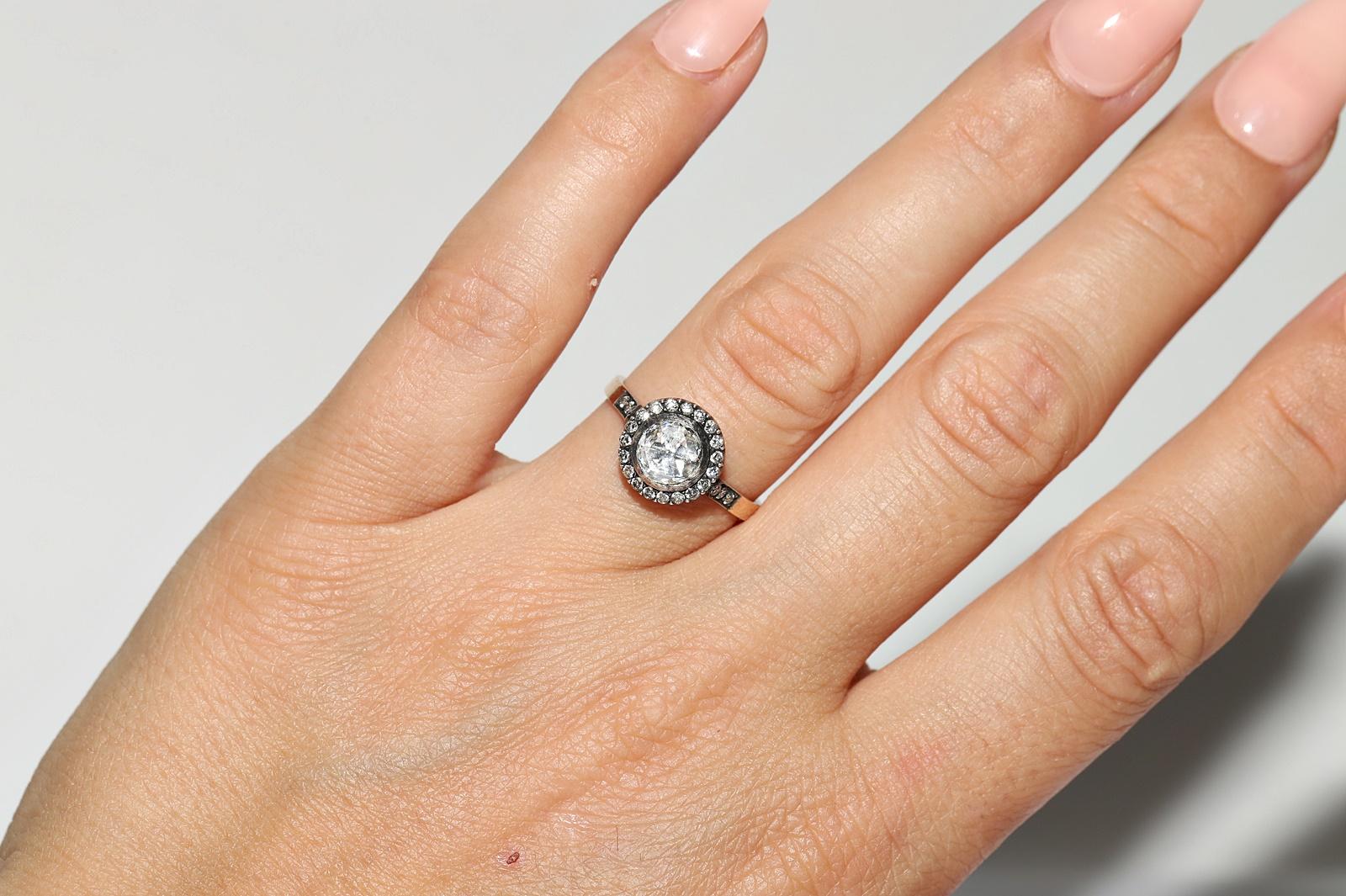 Rétro Vintage  14k Gold Top Silver Natural Diamond Engagement Solitaire Ring en vente