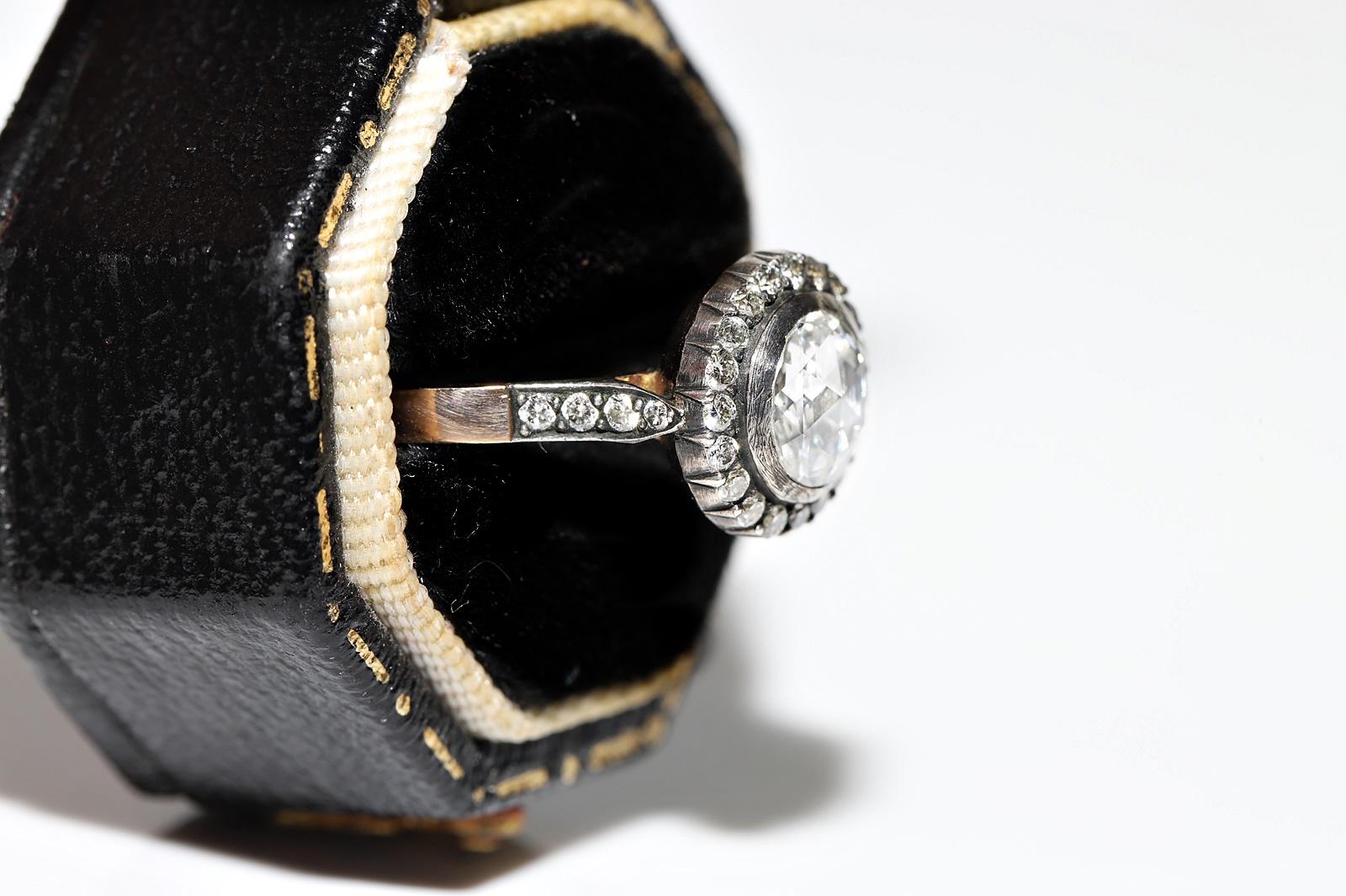 Vintage  14k Gold Top Silver Natural Diamond Engagement Solitaire Ring Pour femmes en vente