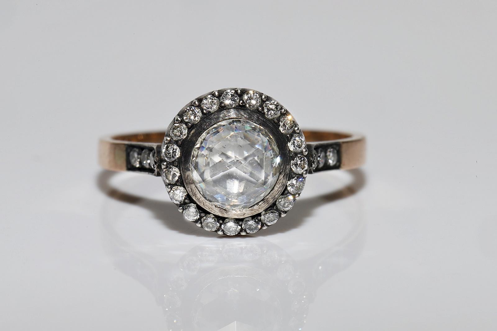 Vintage  14k Gold Top Silver Natural Diamond Engagement Solitaire Ring en vente 1