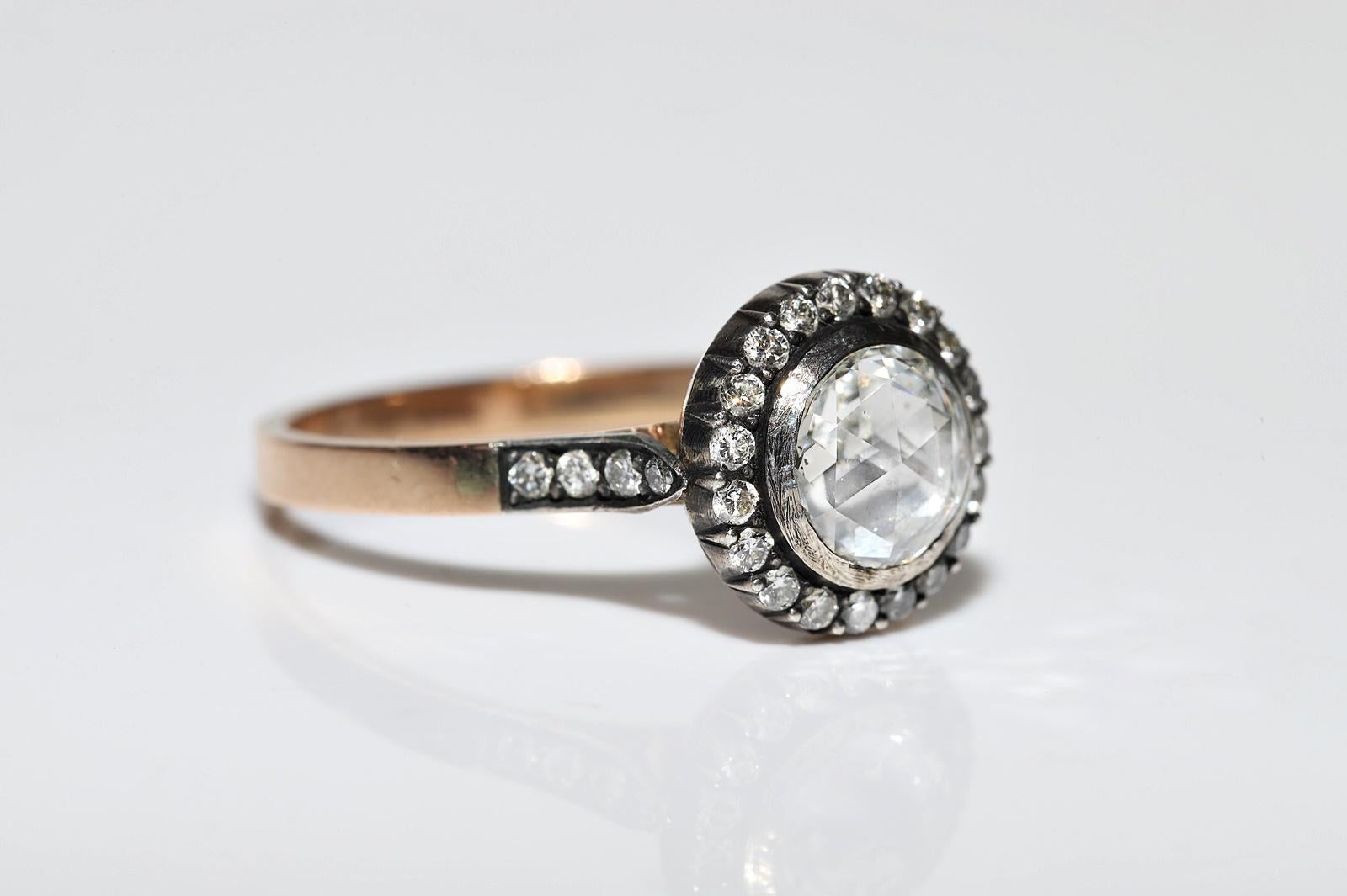 Vintage  14k Gold Top Silver Natural Diamond Engagement Solitaire Ring en vente 2
