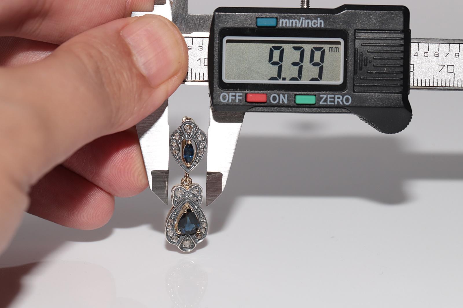 Vintage By  14k Gold Top Silber natürlicher Rosenschliff Diamant und Saphir Tropfenohrring im Angebot 9