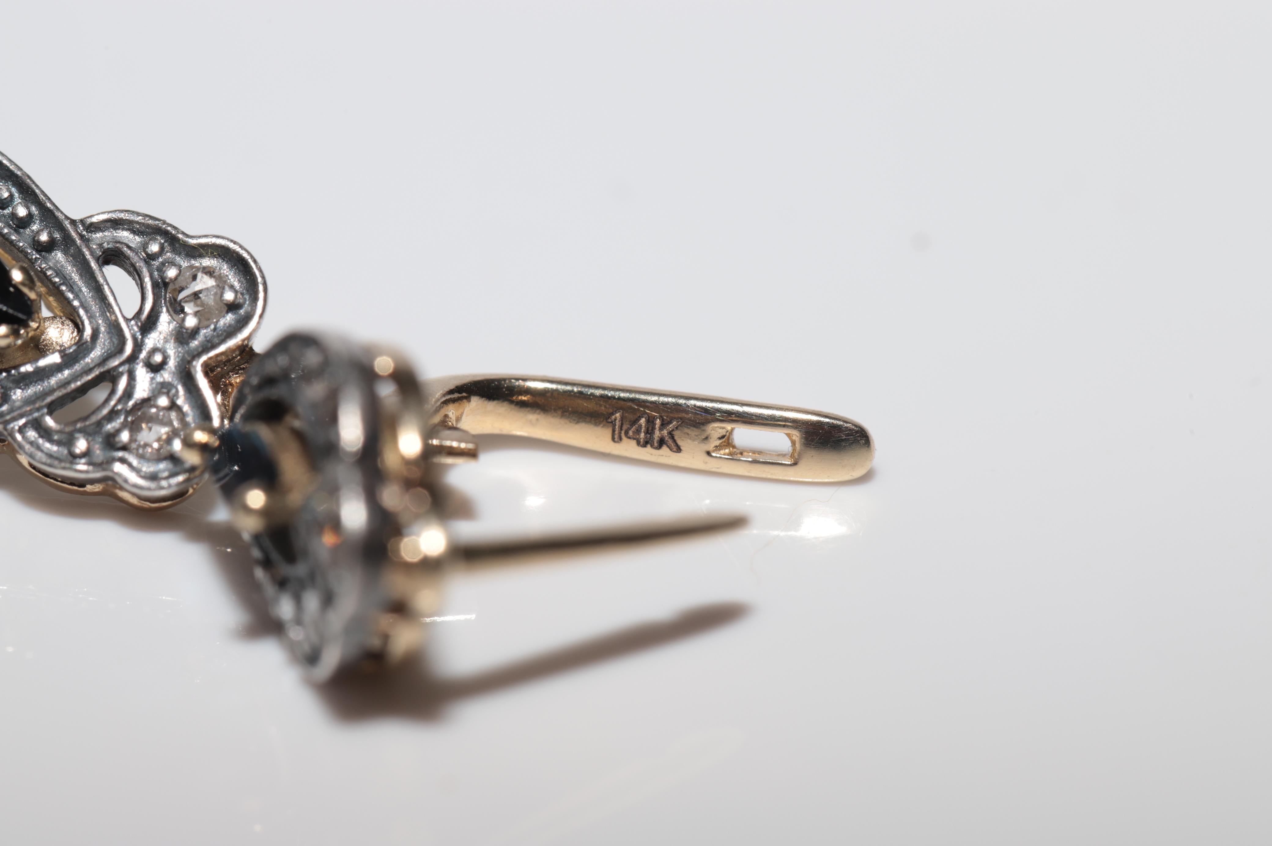 Vintage By  14k Gold Top Silber natürlicher Rosenschliff Diamant und Saphir Tropfenohrring im Angebot 10