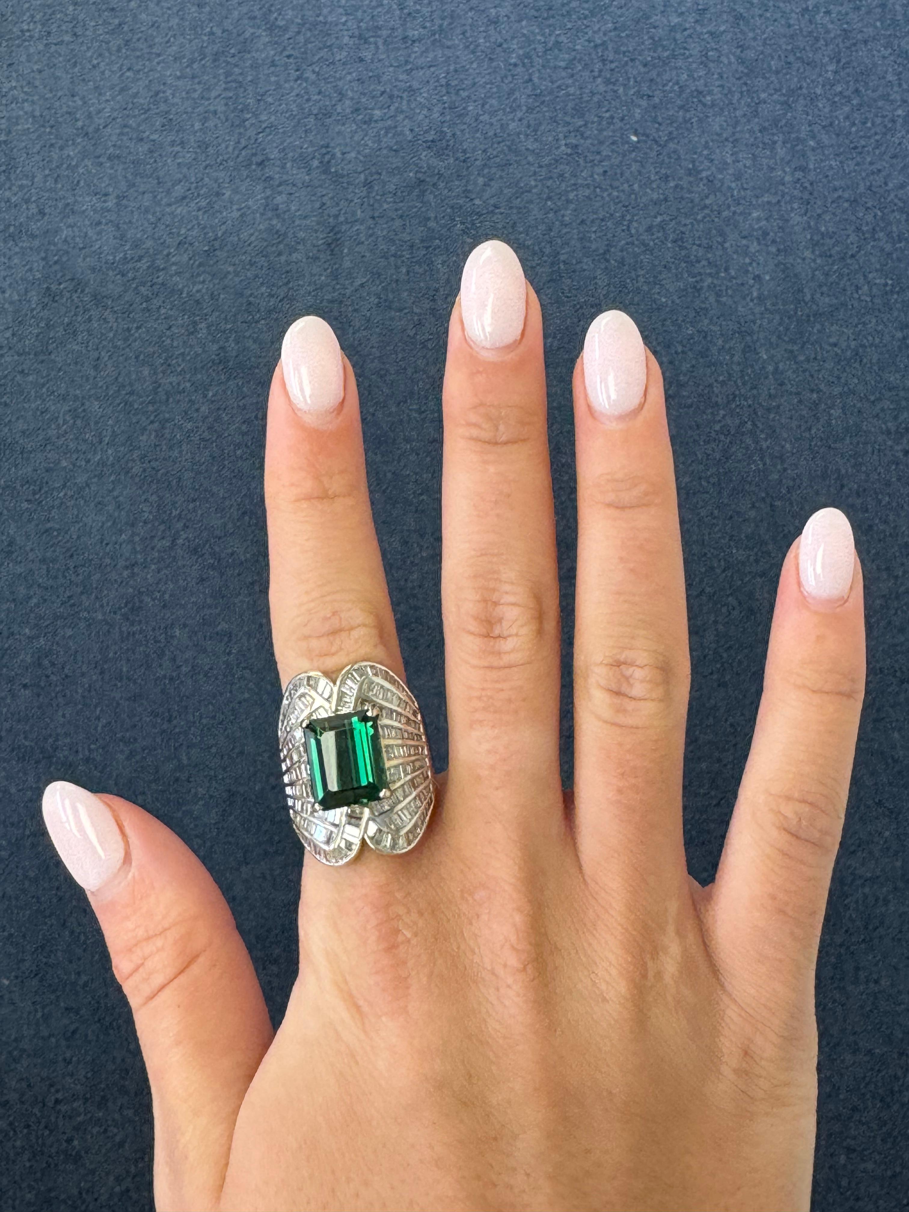 Bague cocktail vintage en or 14K avec tourmaline et diamant en vente 7