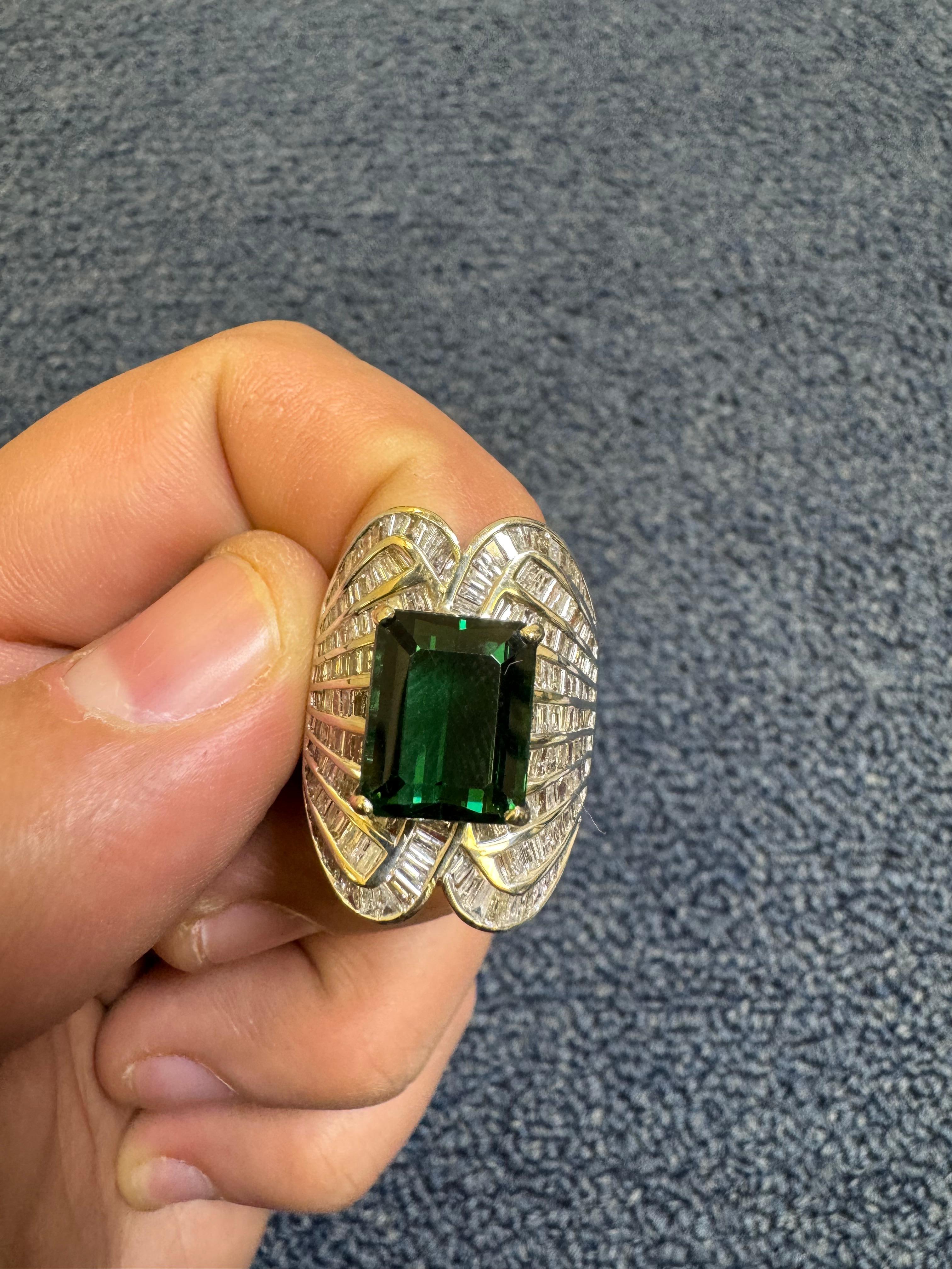 Bague cocktail vintage en or 14K avec tourmaline et diamant en vente 8