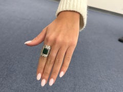 Vintage 14K Weißgold Turmalin und Diamant Cocktail Ring
