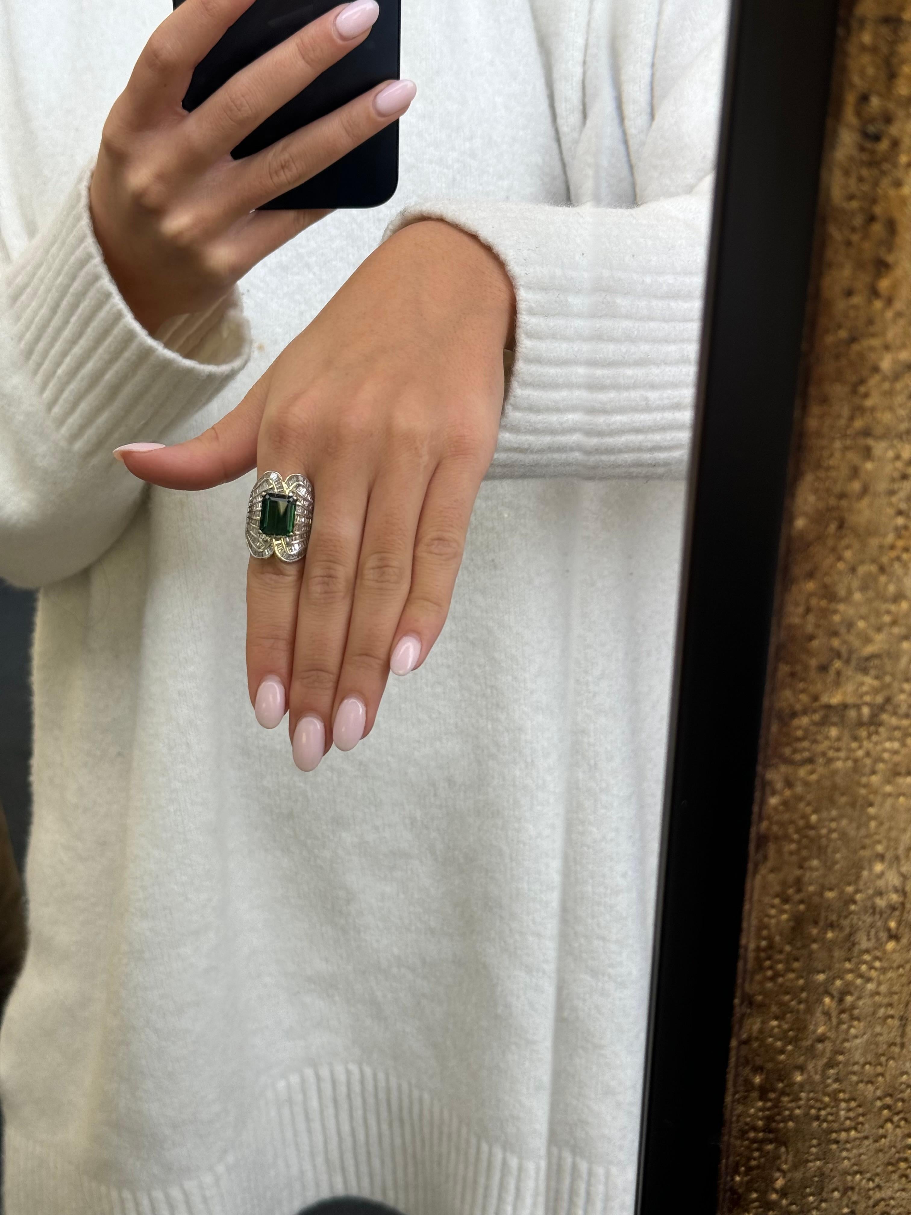 Bague cocktail vintage en or 14K avec tourmaline et diamant en vente 2