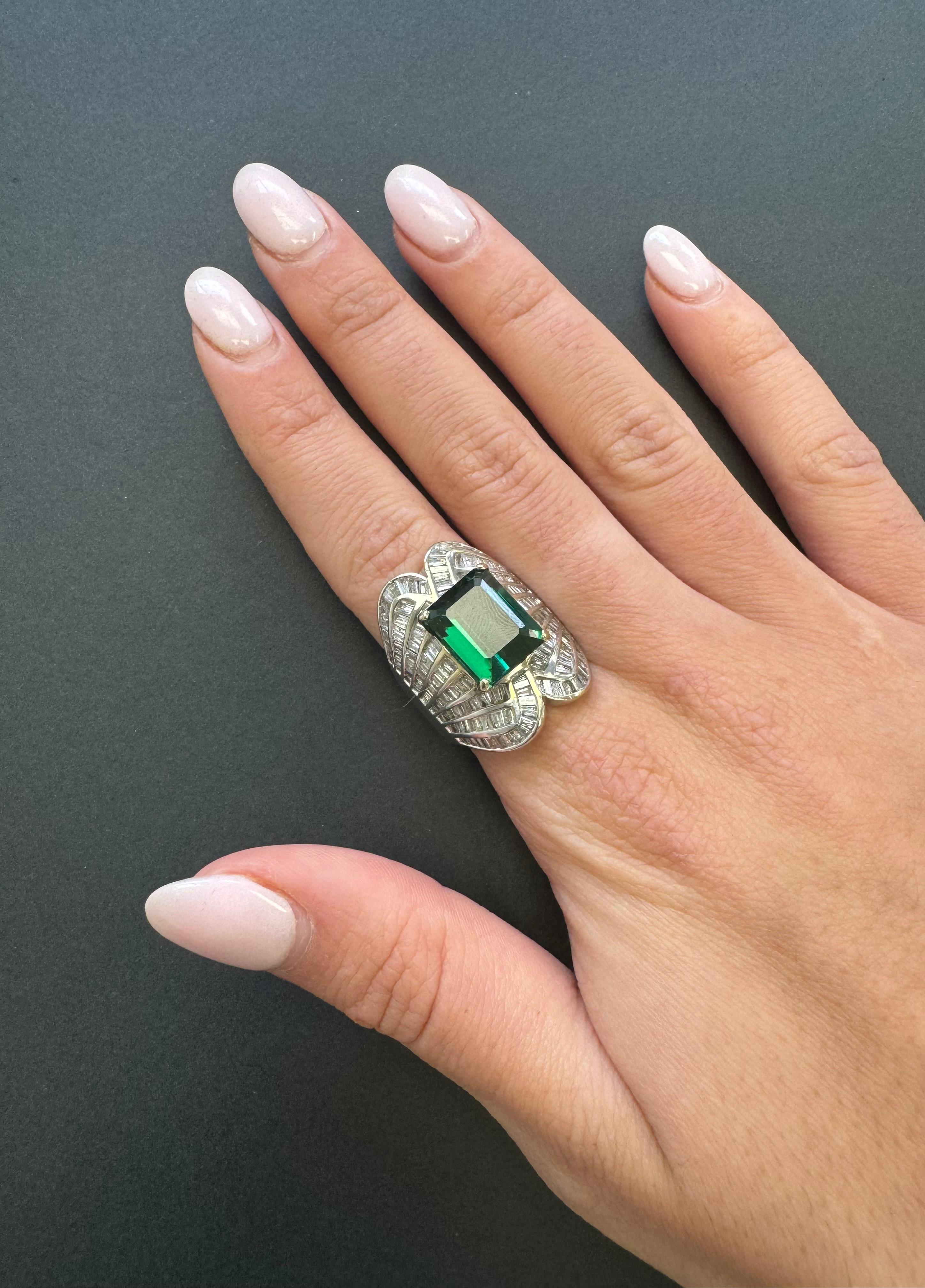 Bague cocktail vintage en or 14K avec tourmaline et diamant en vente 4